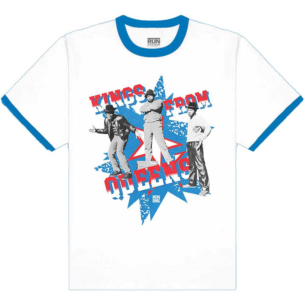 Men’s Run DMC Kings From Queens T-shirt Large White, Royal Blue