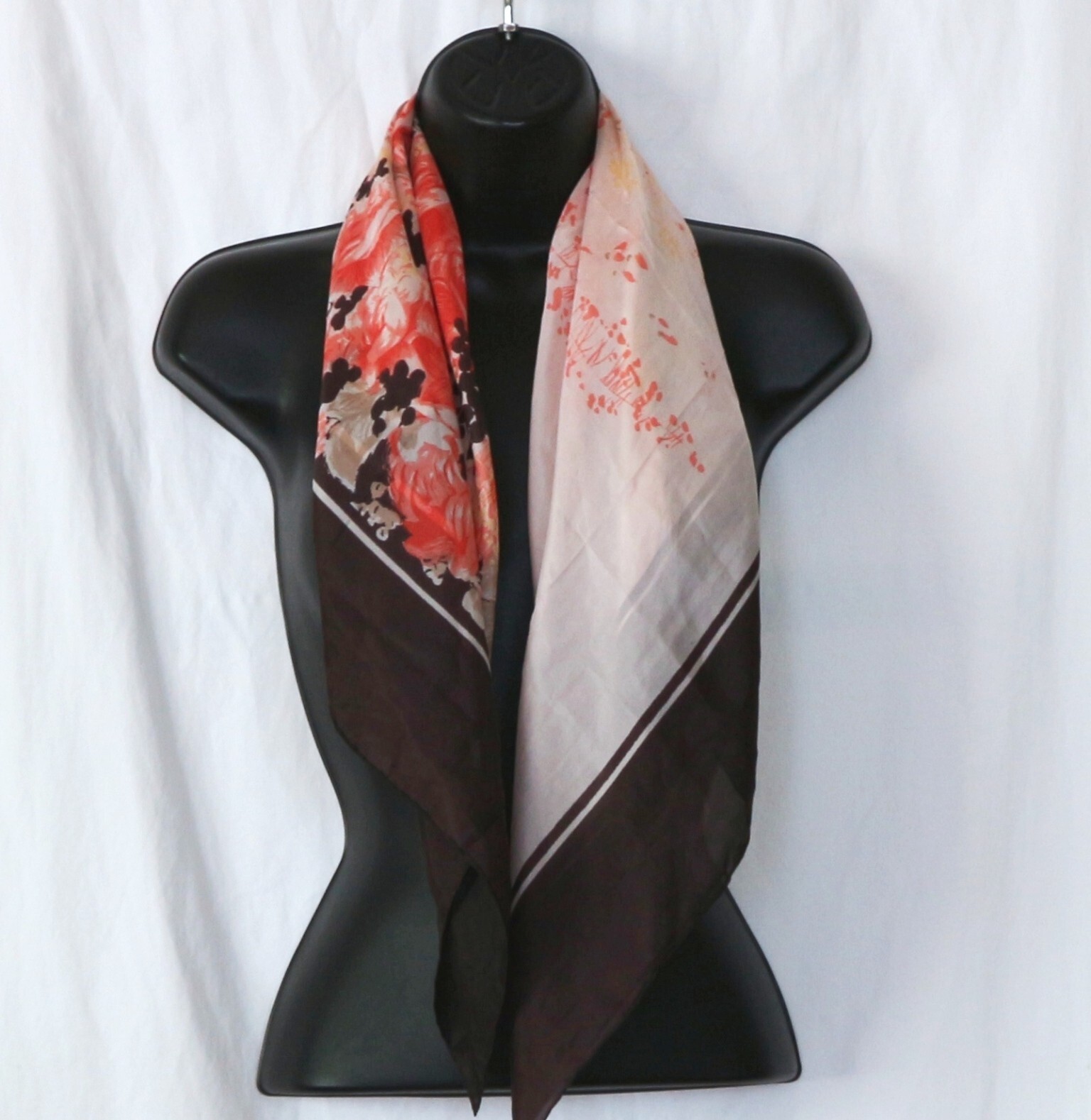 UNBRANDED Brown Border Floral Print Silk Scarf 32 X 32 EXC