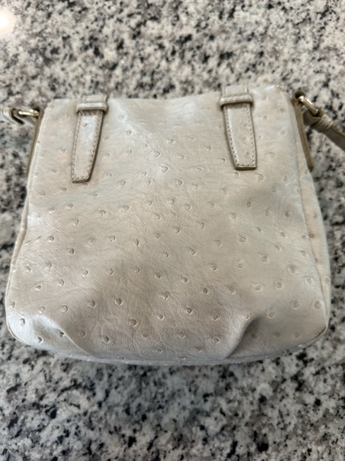 Marc by Marc Jacobs Gray Ostrich Shoulder Bag Turn Lock Buckle Silver Hardware