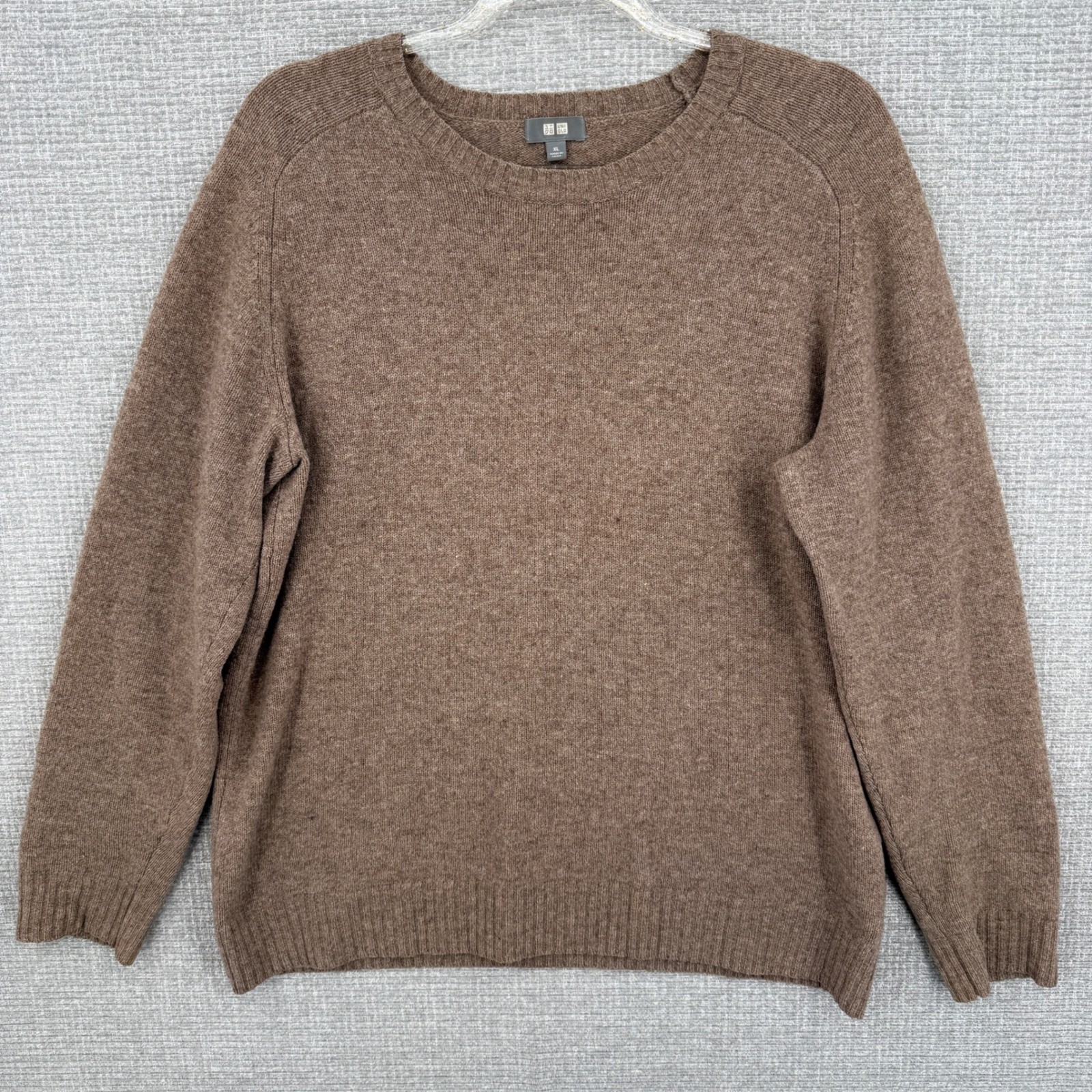 Uniqlo Crewneck Sweater Women XL Brown 100 Wool% Minimalist Classic