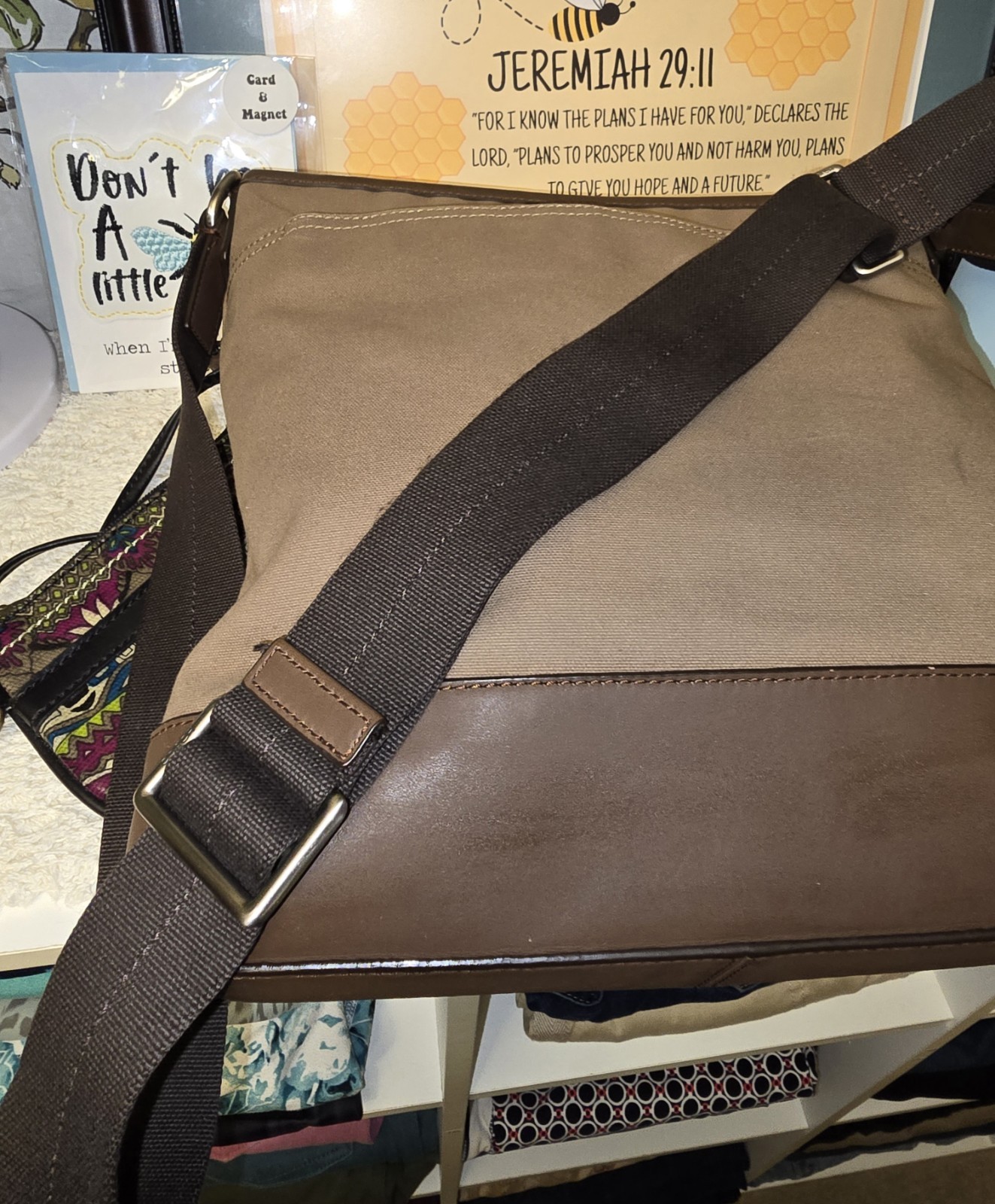 COACH KHAKI BROWN CAMDEN CANVAS ZIP TOP CROSSBODY (F70820) EXCELLENT CONDITION