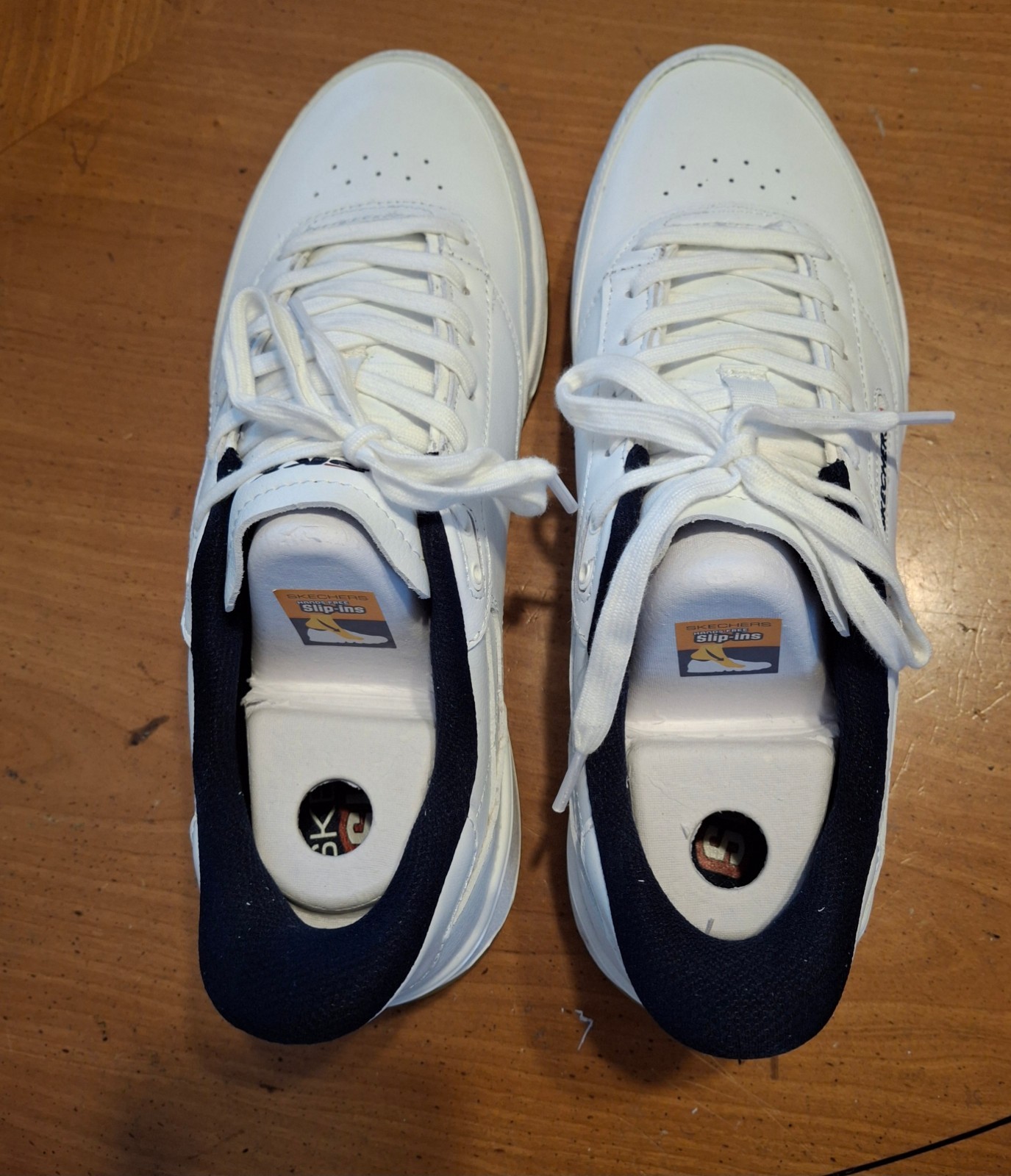 Men’s Skechers Slip-ins Shoes Size 13 White Navy Cozy Fit 232619 Hands Free