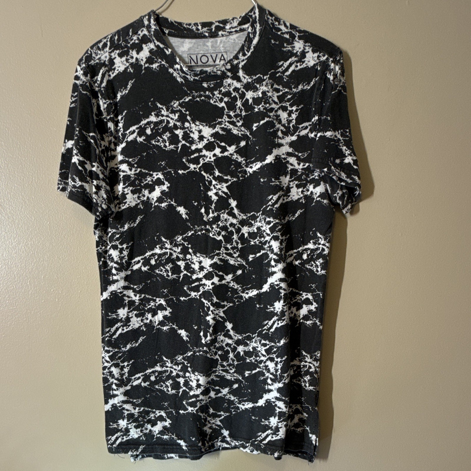 NOVA Men’s Black White Marble Print Crew Neck Short Sleeve T-Shirt Size S