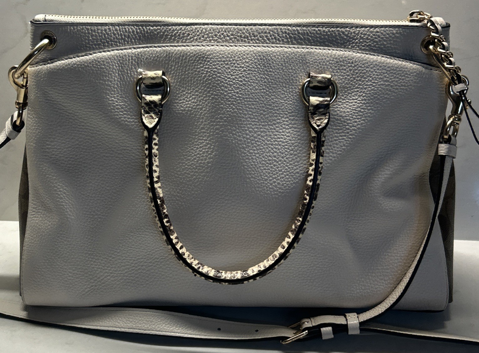 COACH Chalk Pebble Leather MIA Satchel W/ Exotic Trim #76642 EUC