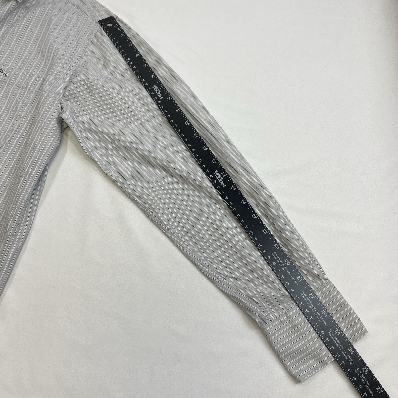 Lacoste Shirt Men’s 40 Gray Striped Button Up Luxury Preppy Country Club Ivy