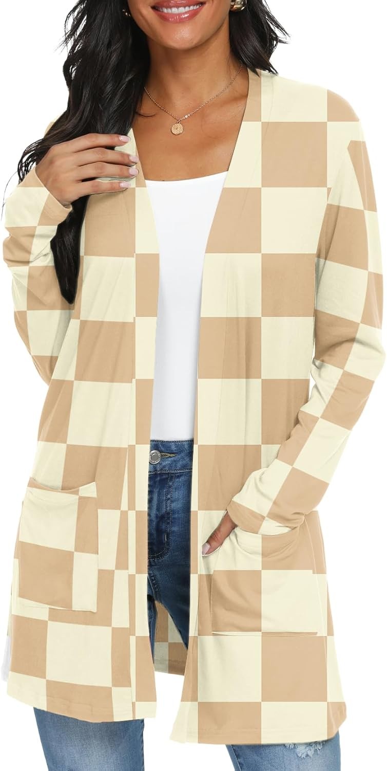 Womens Open Front Long Sleeve Cardigan Lightweight Casual Knit Sweater