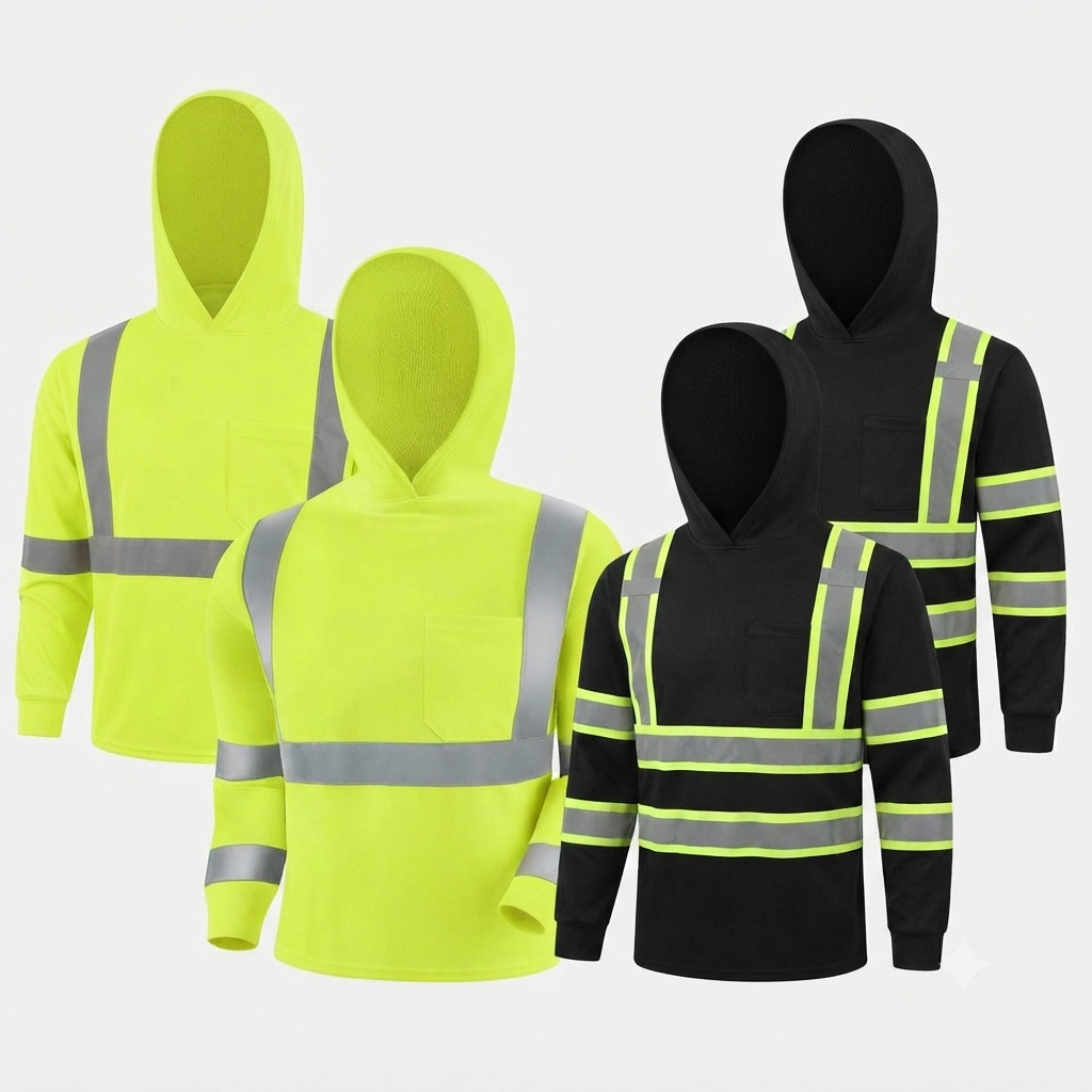 4 pack Hiv long sleeve Safety shirt hooded with reflective tape dry fit