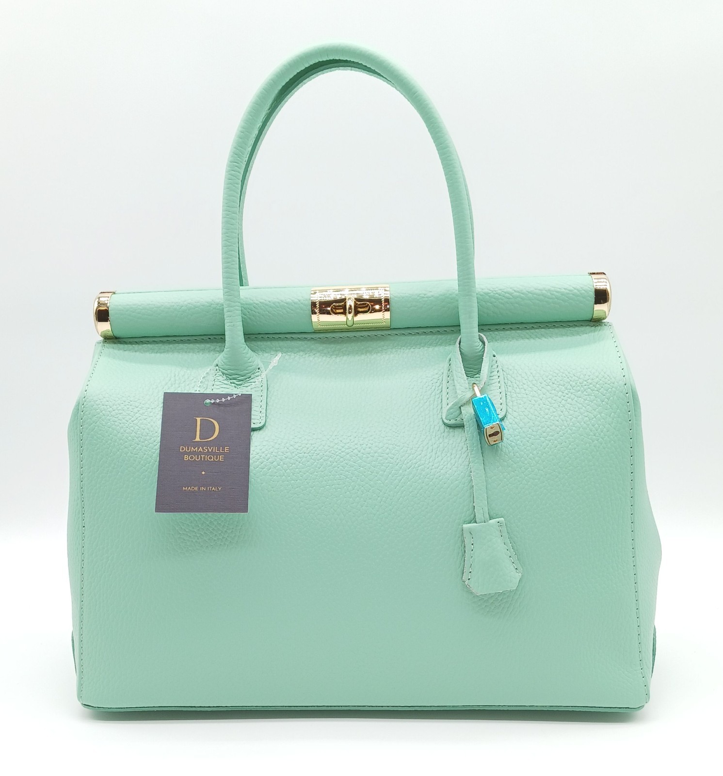 Italian Genuine Pebble Leather Handbag Satchel – Made In Italy – Mint Green
