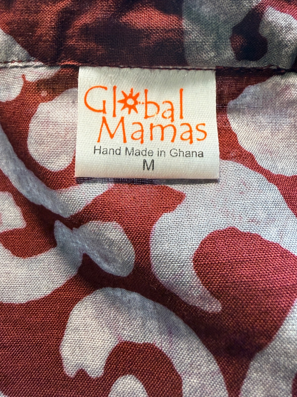 Global Mamas Cotton Burgundy/Gray Batik Dress Size M