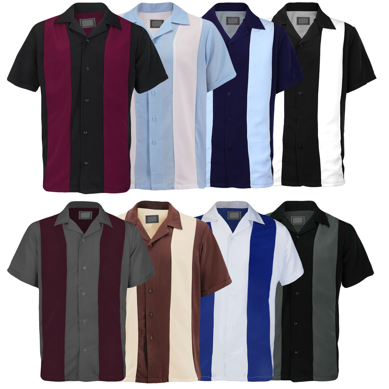 Men’s Classic Two Tone Casual Guayabera Bowling Button Up Dress Shirt