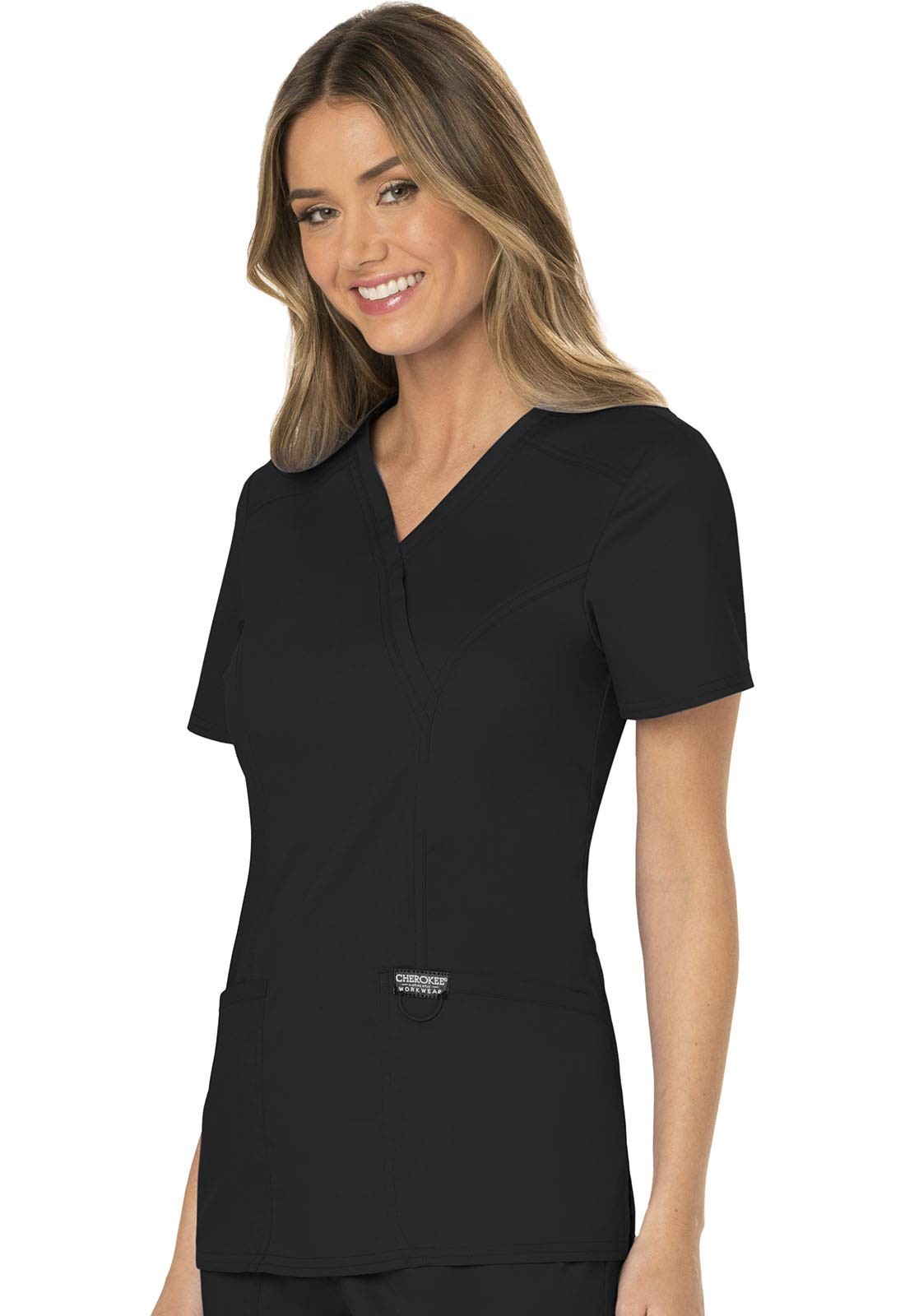 WW Revolution by WW610 Womens Mock Wrap Scrub Top, Black, M