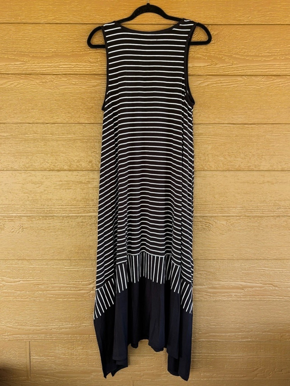 Donna Karan Summer Black and White Striped Asymmetrical Maxi Dress -Sz L