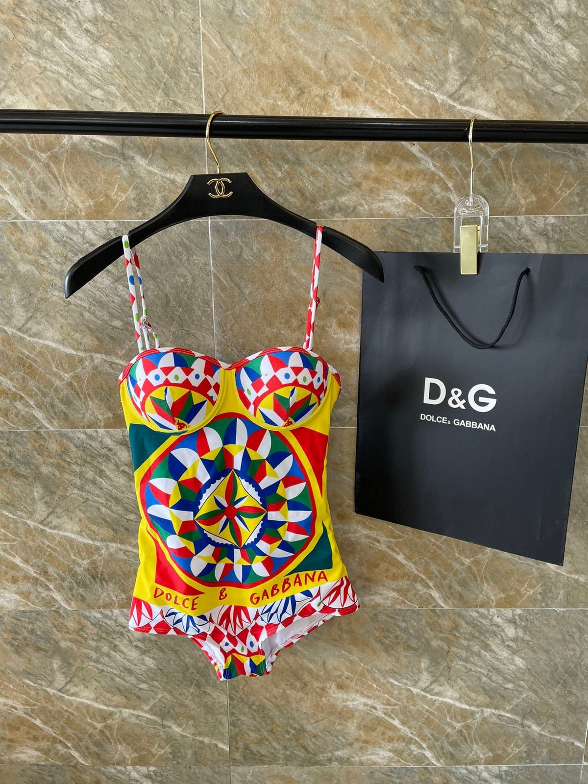 Dolce & Gabbana Women’s One Piece Swimsuit Colorful Geometric Print Underwire
