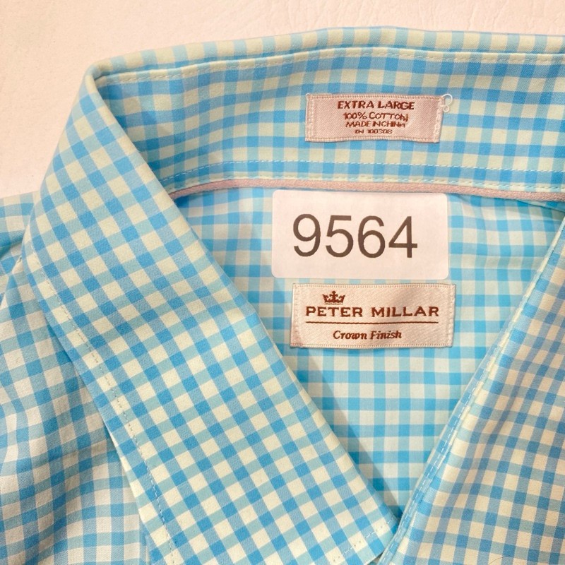 Peter Millar Crown Finish Shirt Long Sleeve Men’s XL Blue Gingham Casual 9564