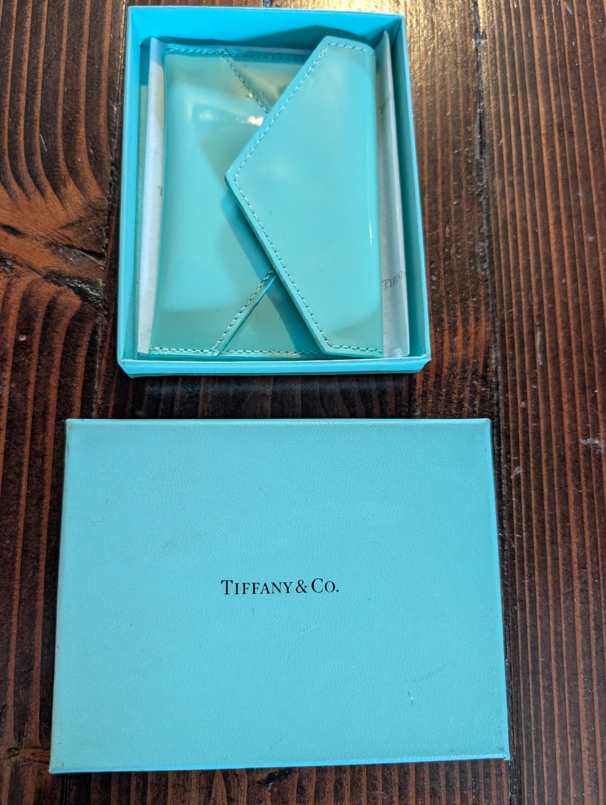 Tiffany Blue Patent Leather Business Card Case Envelope Style – W/ Box