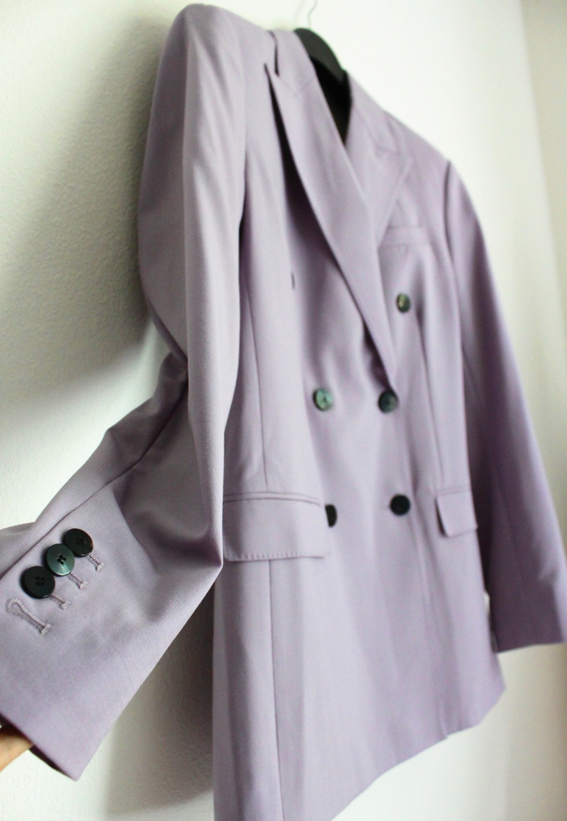 THEORY Double-breasted Blazer, Wool-blended, Lavender, Size 0, Sale!