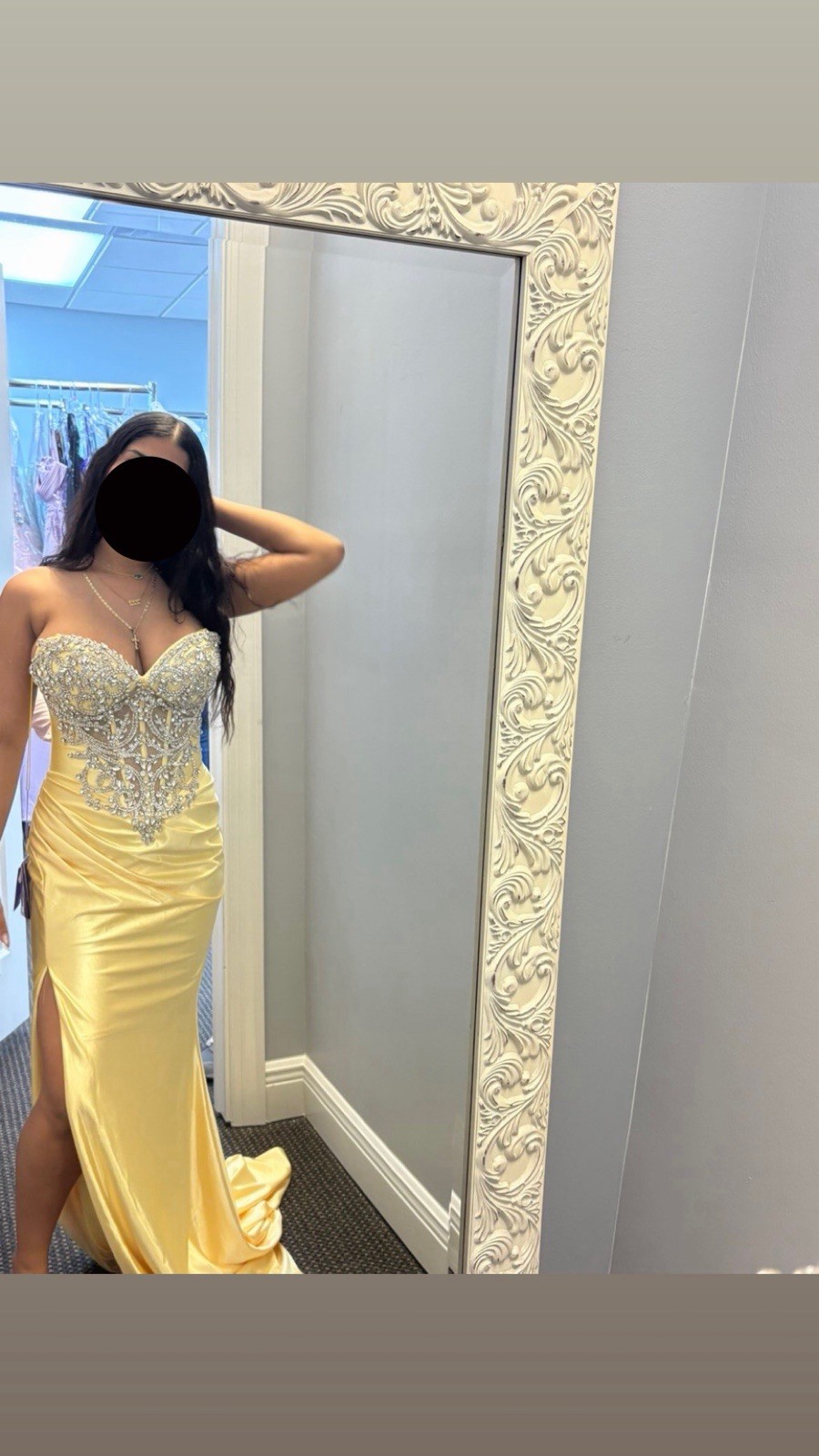 Ladivine by Cinderella Divine Yellow Satin Beaded Mermaid Gown Sweetheart