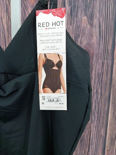 Red Hot Spanks Open Bust Panty Bodysuit 2X Very Black Shaping Level 2 10-AB8