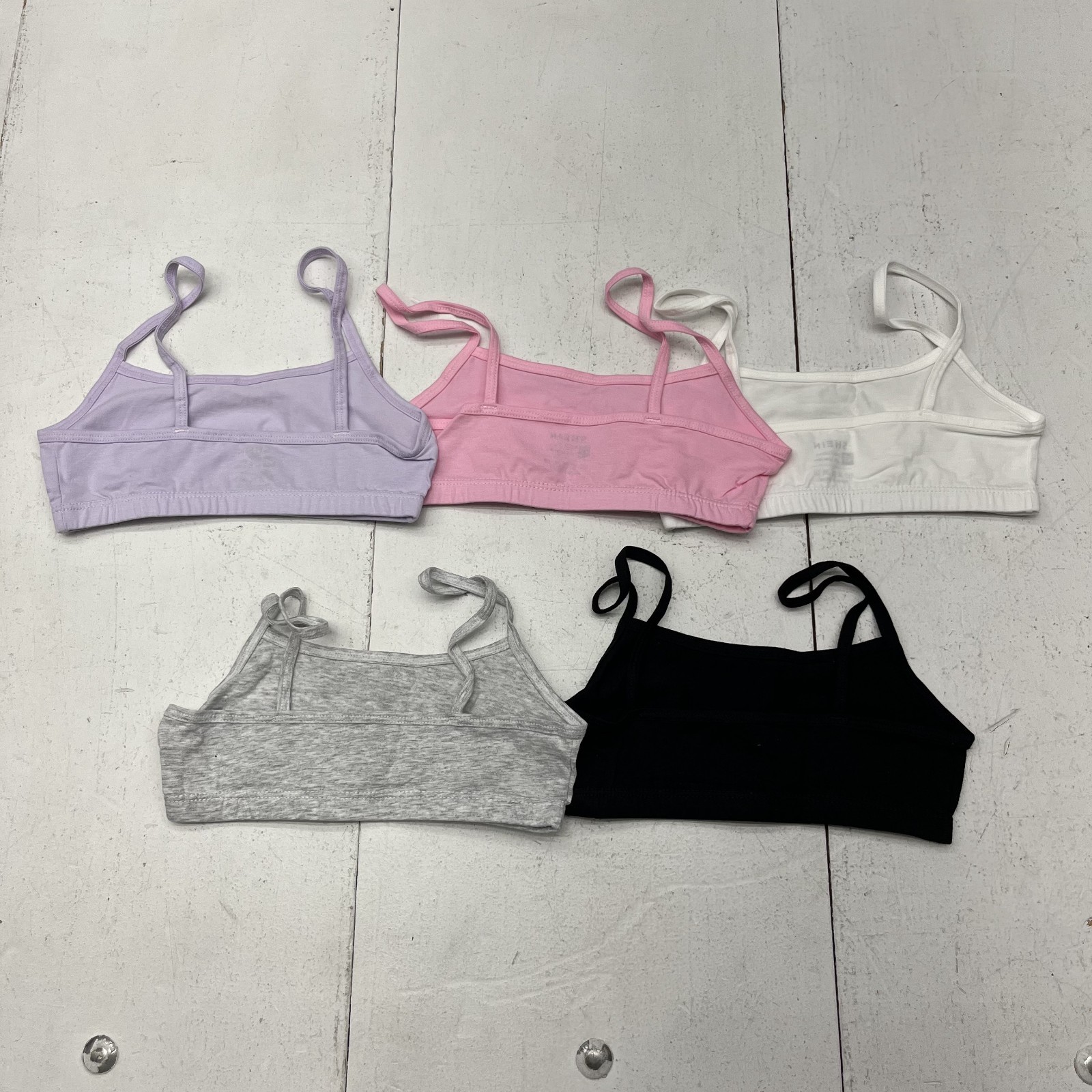 Shein 5 Pack Pink Purple White Black & Gray Training Bras Girls Size 9Y NEW