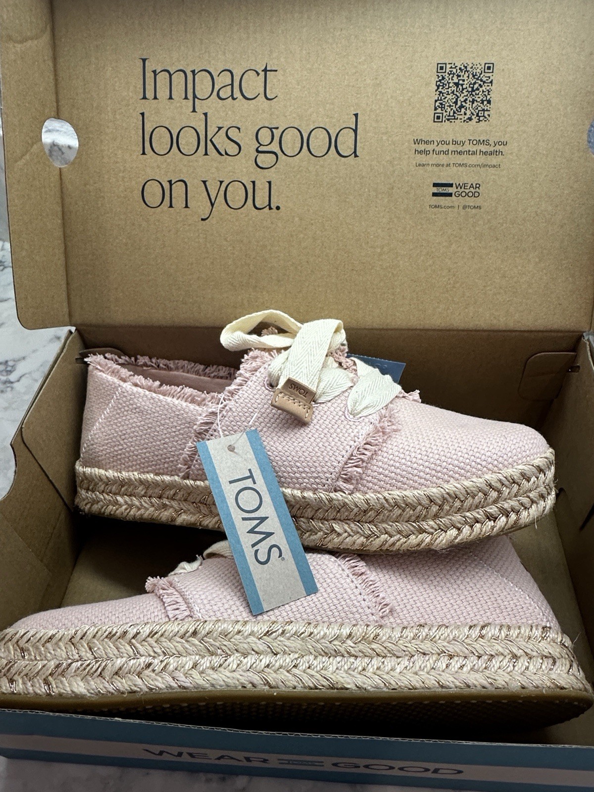 TOMS Women’s Pink Woven Textile Lace Up Flats Fringe Round Toe US 7.5