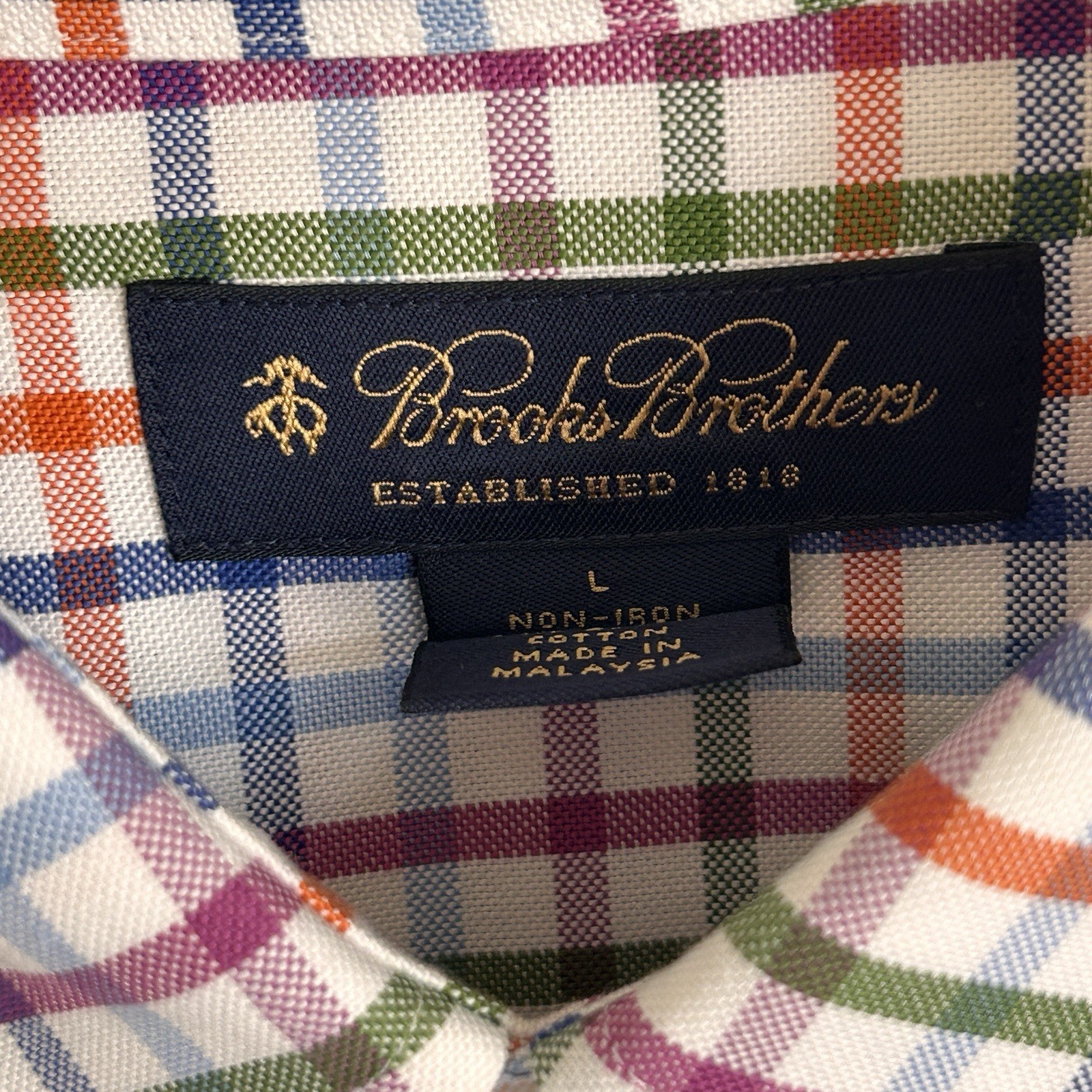 Brooks Brothers Non-Iron Multicolor Plaid Button-Down Oxford Shirt size L