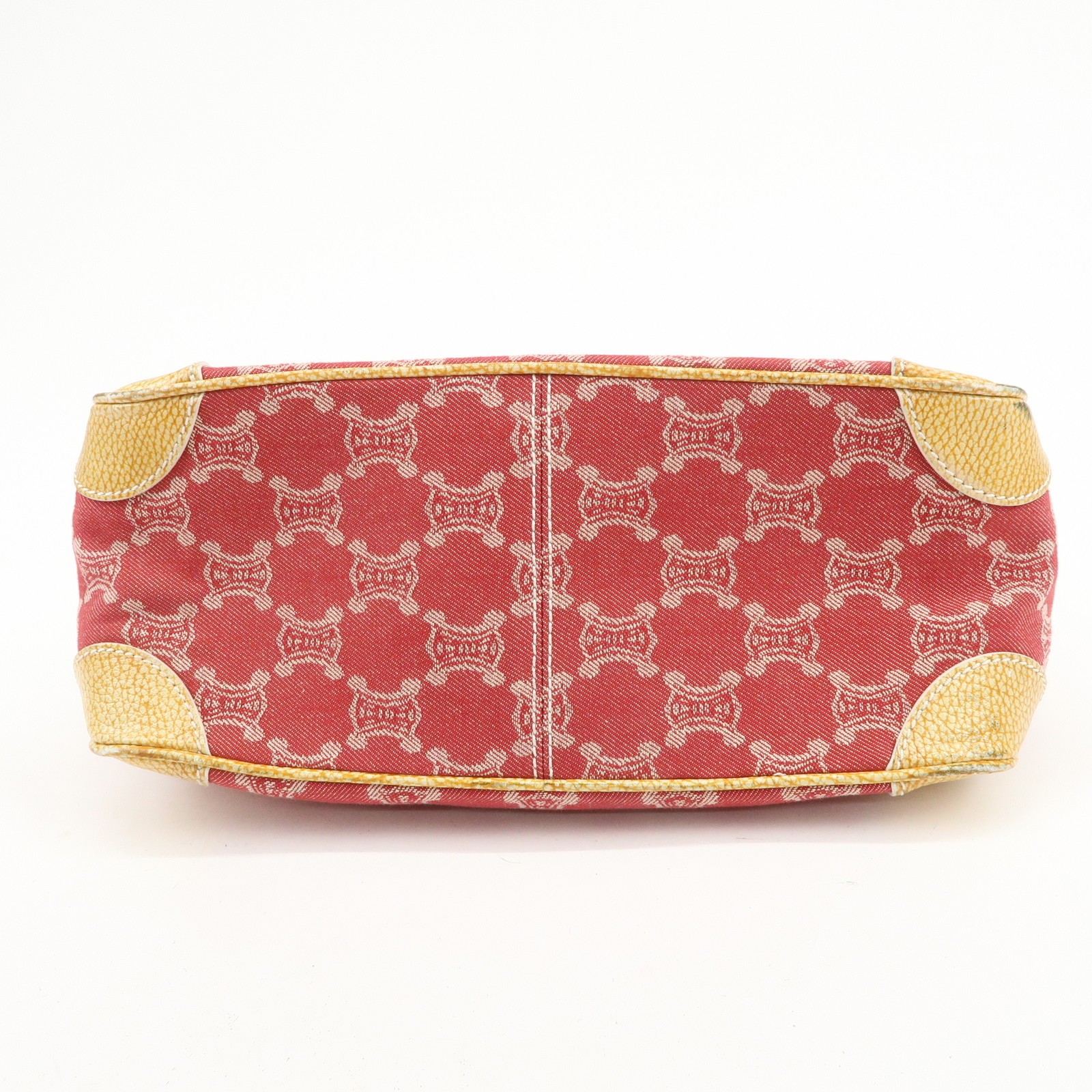 CELINE Macadam Boogie Canvas Leather Hand Bag Red Beige Authentic Used F/S