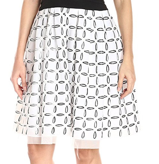 S.L. Fashions Black Stretch Knit Top w/White Print Cut Out Organza Skirt Dress