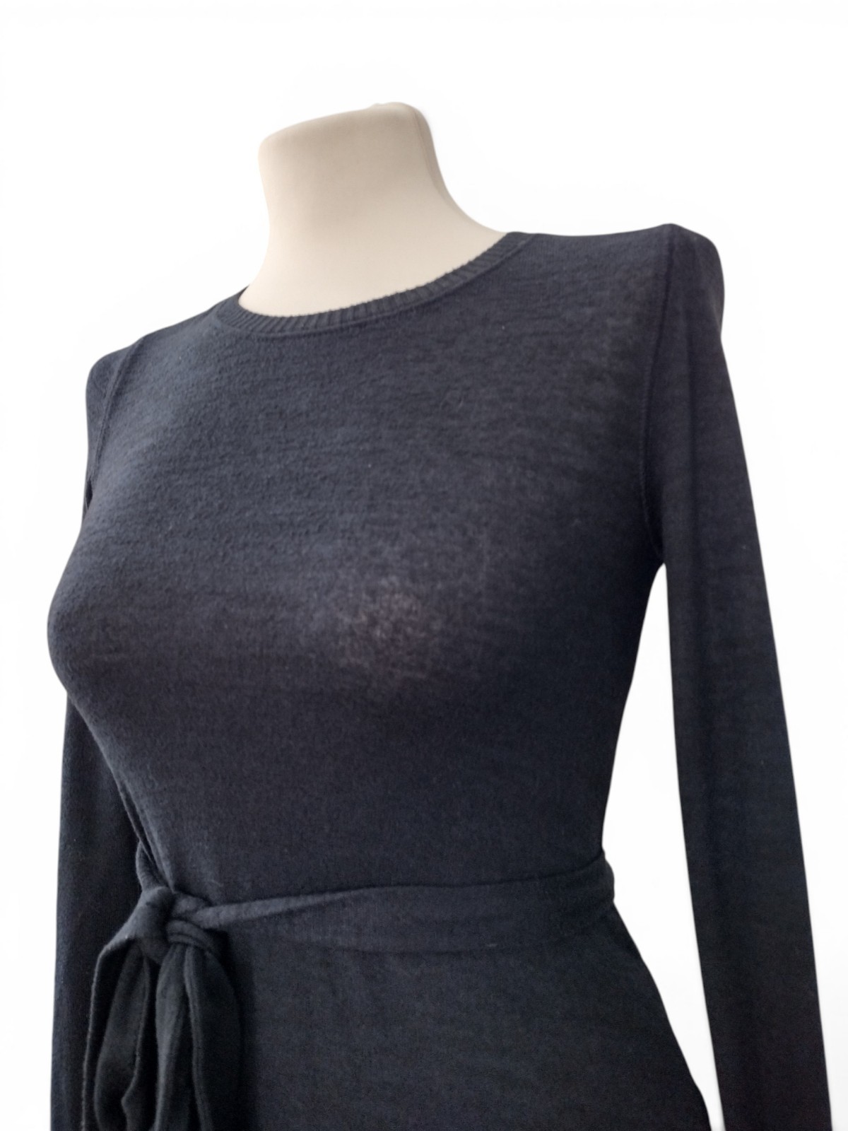 Abercrombie & Fitch Navy Blue Knit Tie-Waist Dress Long Sleeve Pockets…