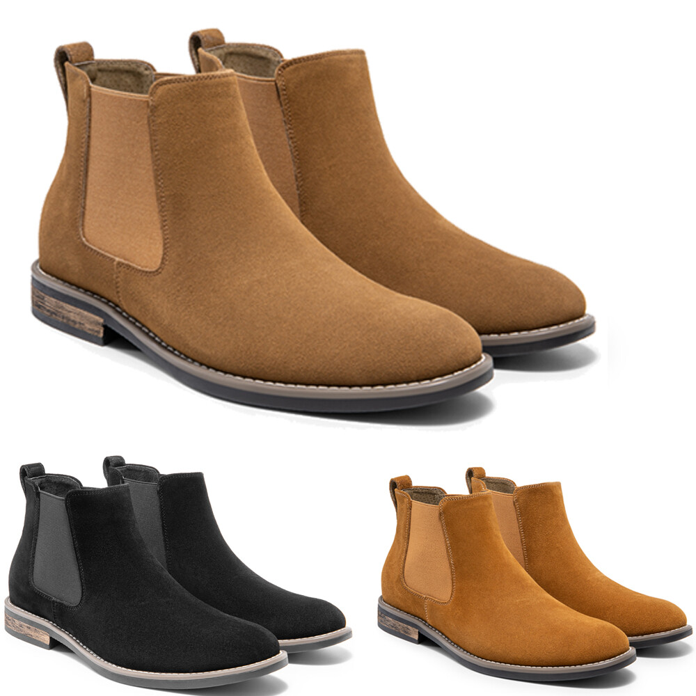 Men’s Chelsea Boots Comfortable Slip On Dress Casual Desert Suede Leather Shoes