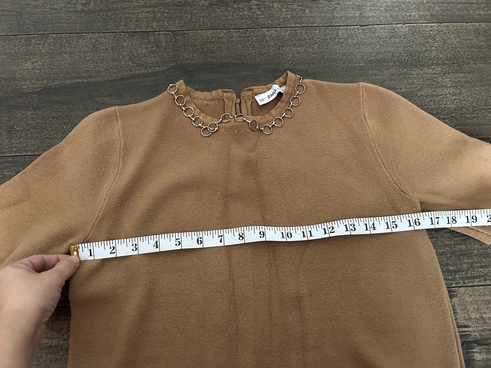 Zara Knit Blouse Top Shirt Large Caramel Color