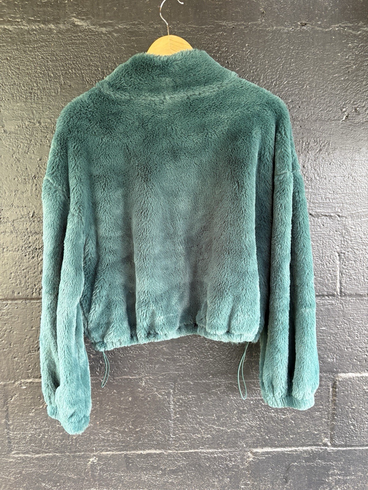 Almost Famous Women’s Green Full Zip Fleece Faux Fur Jacket, 70s Style XL