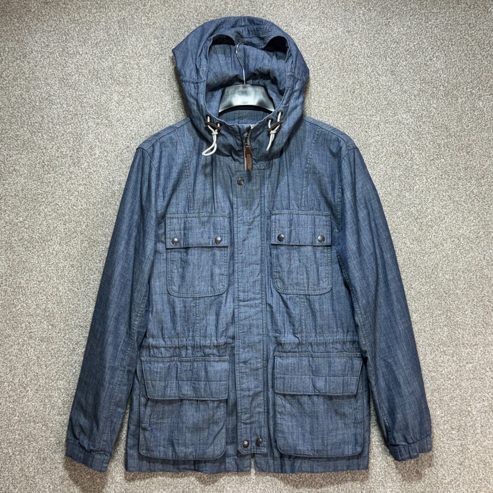 Pretty Green Parka Jacket Mens Medium Blue Hooded Utility Military Coat Mod