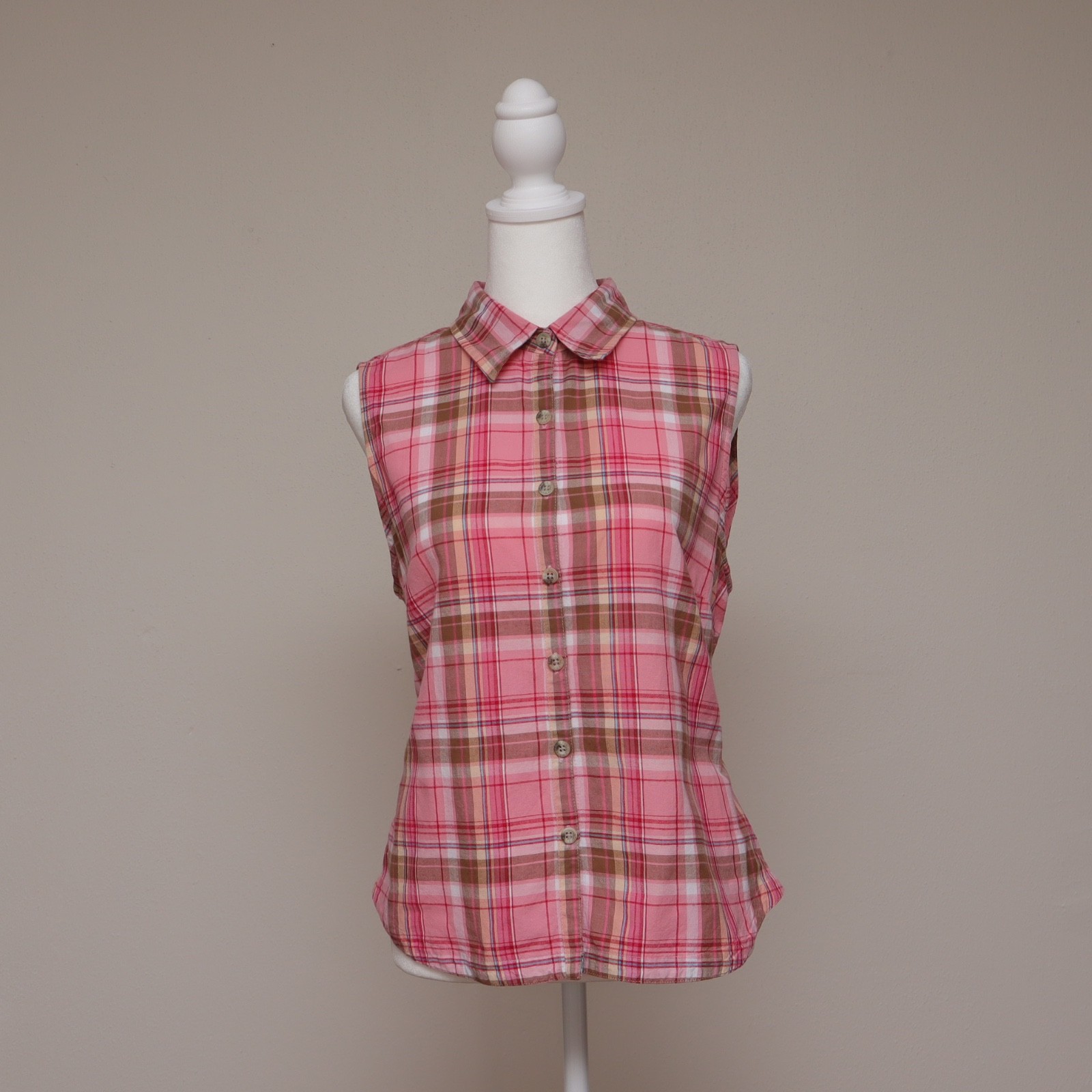 Columbia Sportswear Women’s Petite L Sleveless Button Down Blouse Plaid Tartan
