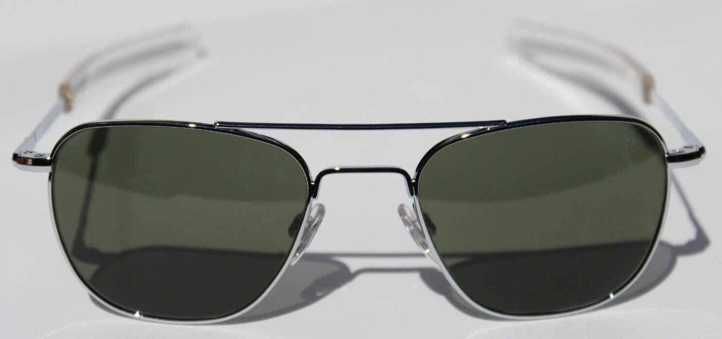 AMERICAN OPTICAL Original Pilot Sunglasses Silver/Calobar Green GLASS 52 GNG NEW