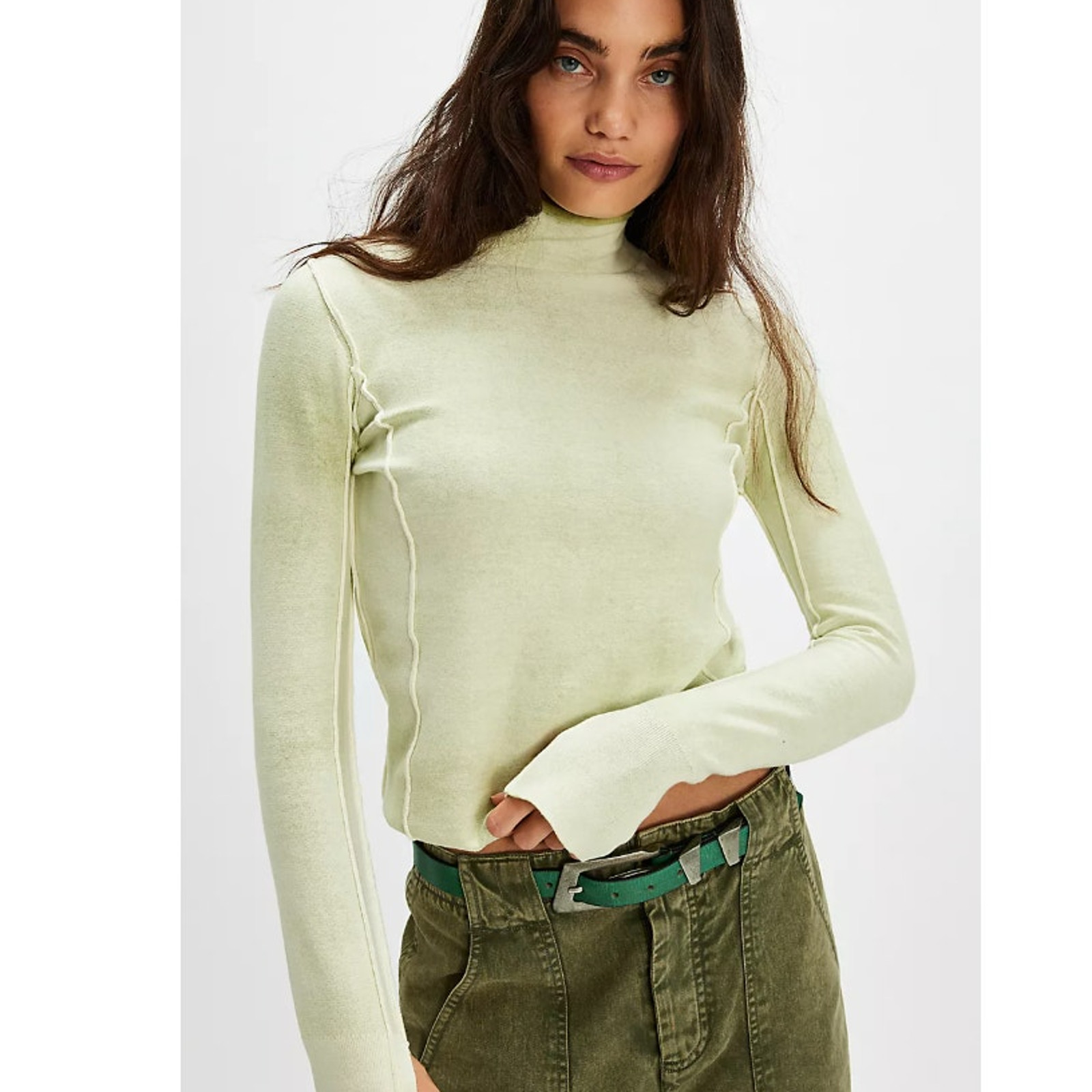 Free People We The Free Robbie Turtleneck Sweater Roll Neck Green Size Small NWT