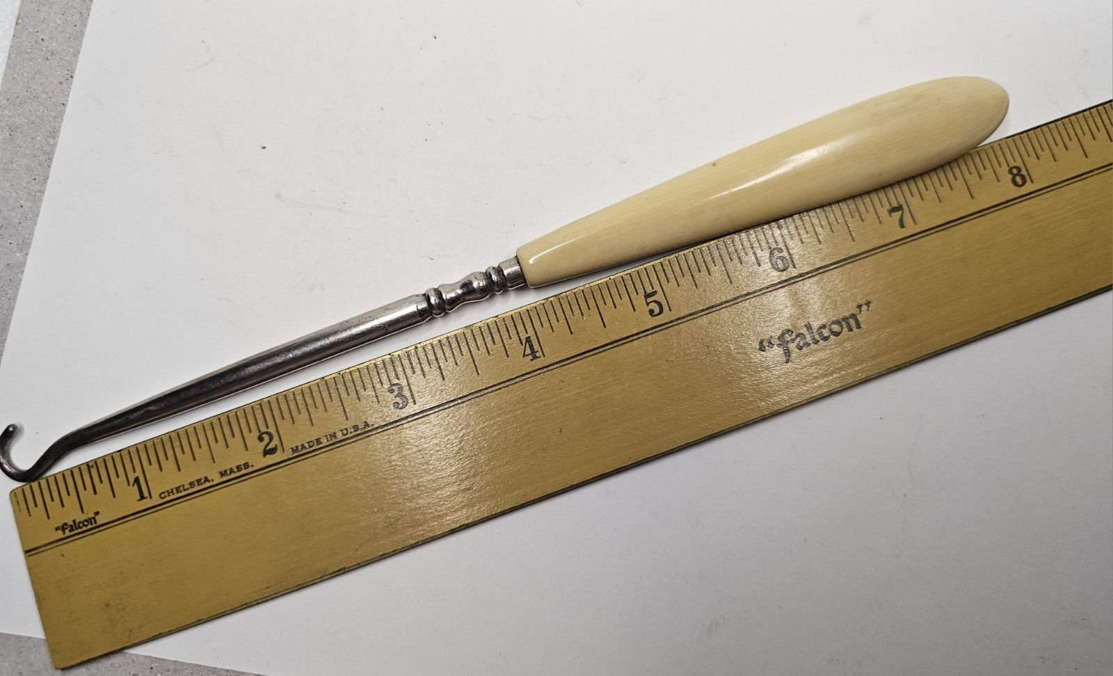 Vintage Shoe / Boot Button Hook with French Ivory (Celluloid) Handle