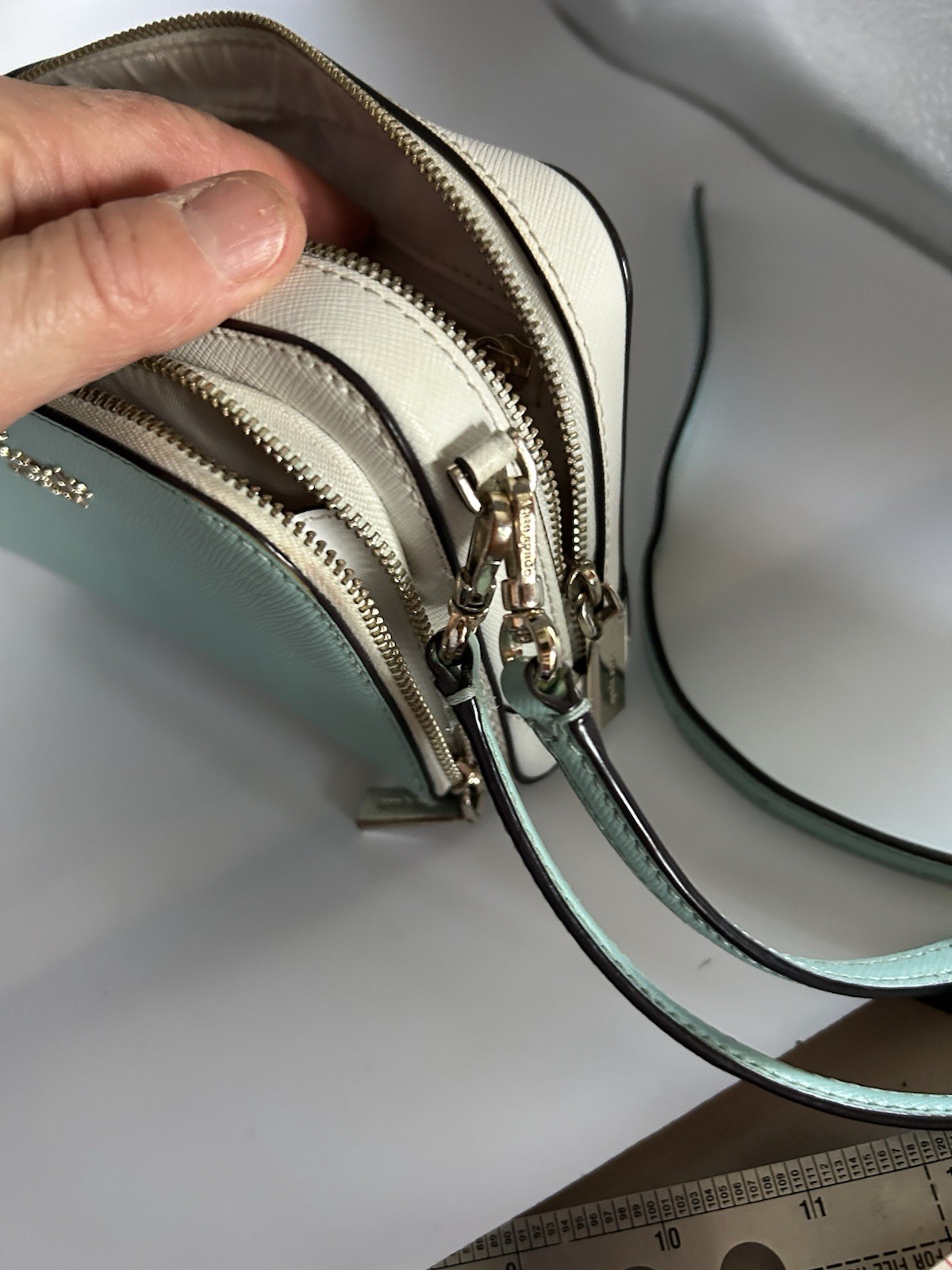 Kate Spade Turquoise and White Zip-Around Small Leather Crossbody Bag