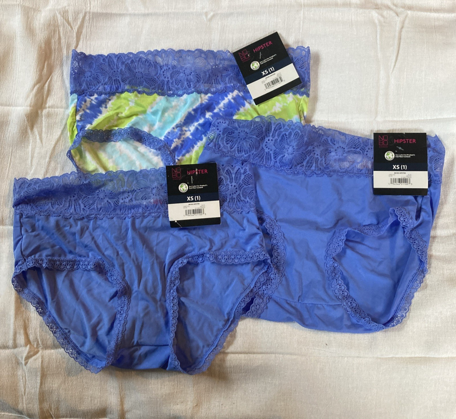 Lot of 3 XS No Boundaries Micro Hipster Panties Nylon Spandex Shades of Blue