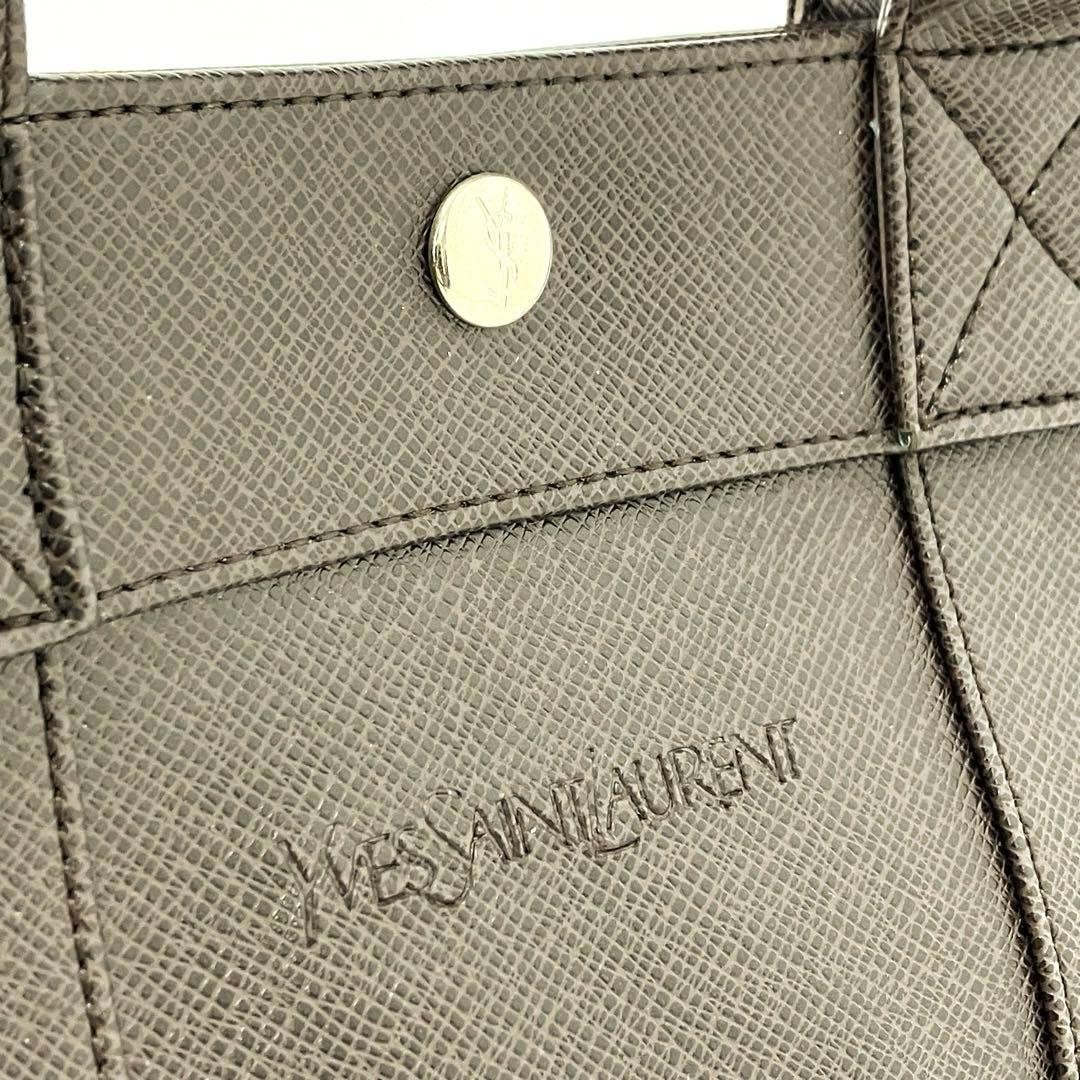 Yves Saint Laurent Brown Leather Tote Bag Unisex Logo Silver Hardware Auth