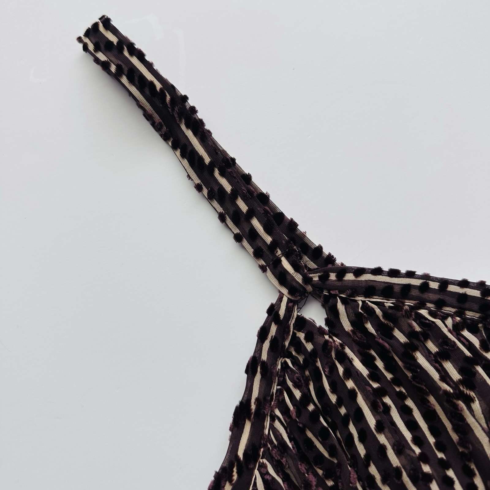 Anna Sui Spaghetti Strap Top Women’s 10 Brown Stripes Polka Dots Silk Blend