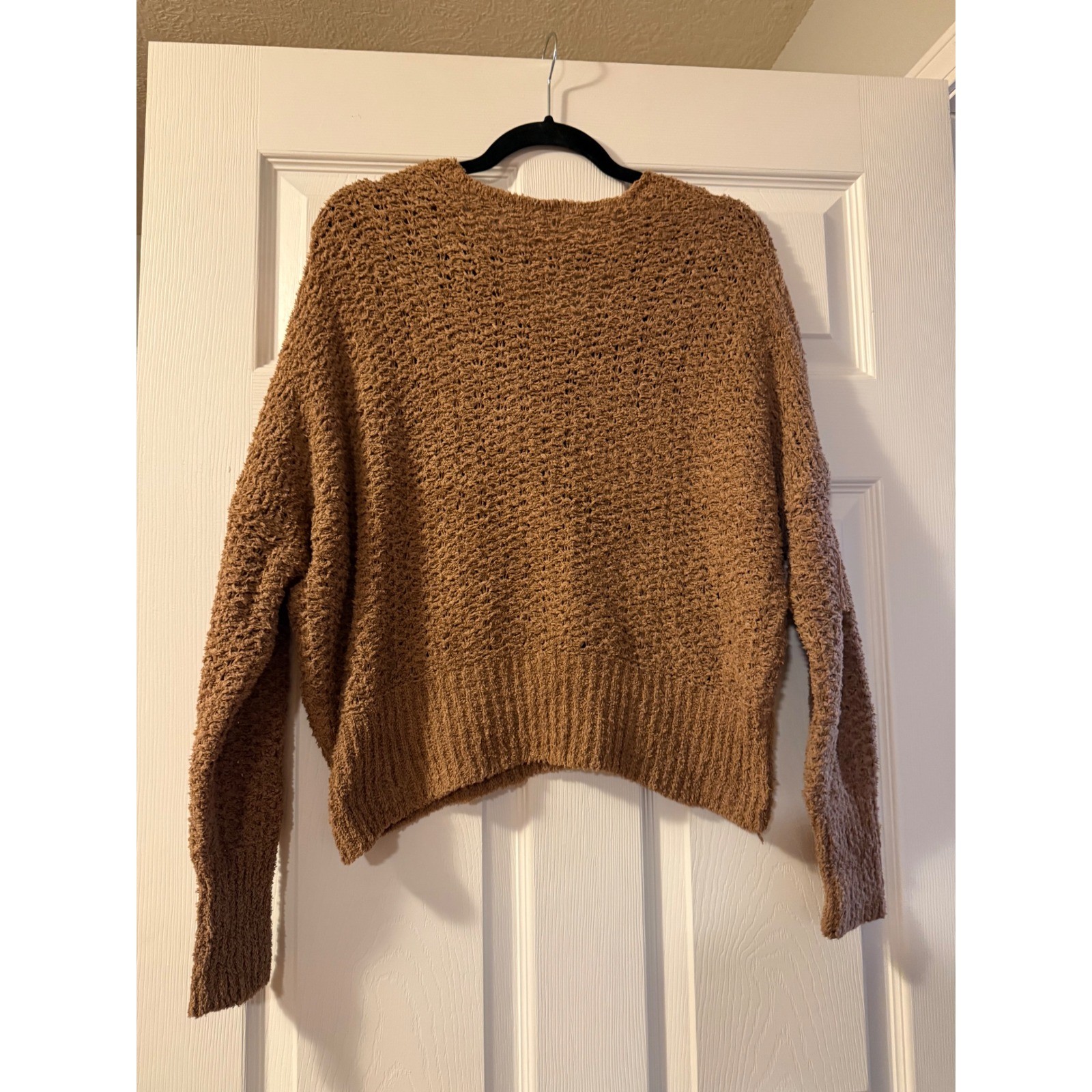 Time and Tru Womens Brown Popcorn Knit V-Neck Pullover Sweater Size Large 12-14