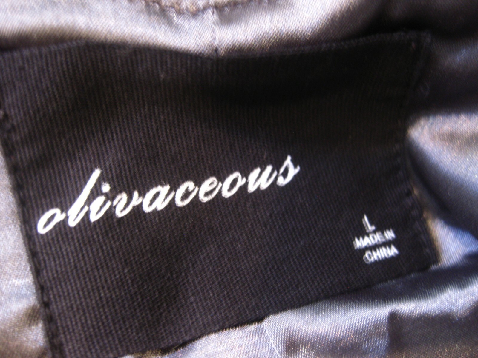 Olivaceous PU Synthetic Leather Gray Biker Jacket Zipper Pockets Size Large L