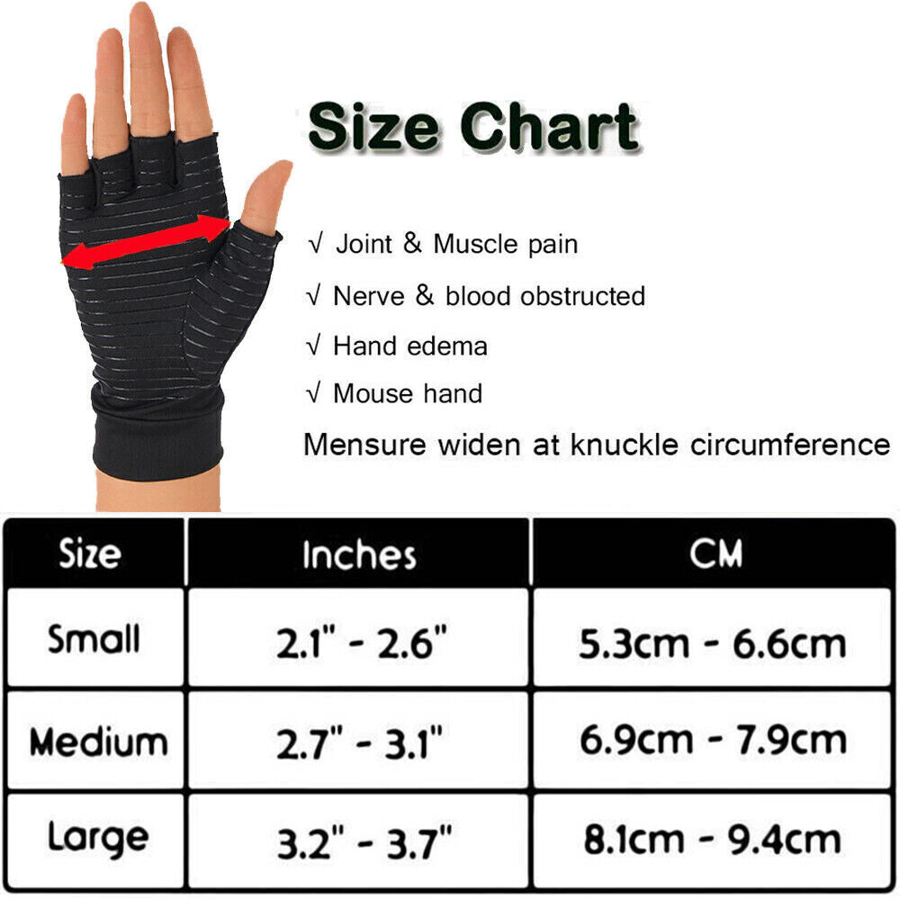 1 Pairs(2pc) Copper Arthritis Compression Gloves Hand Support Joint Pain Relief