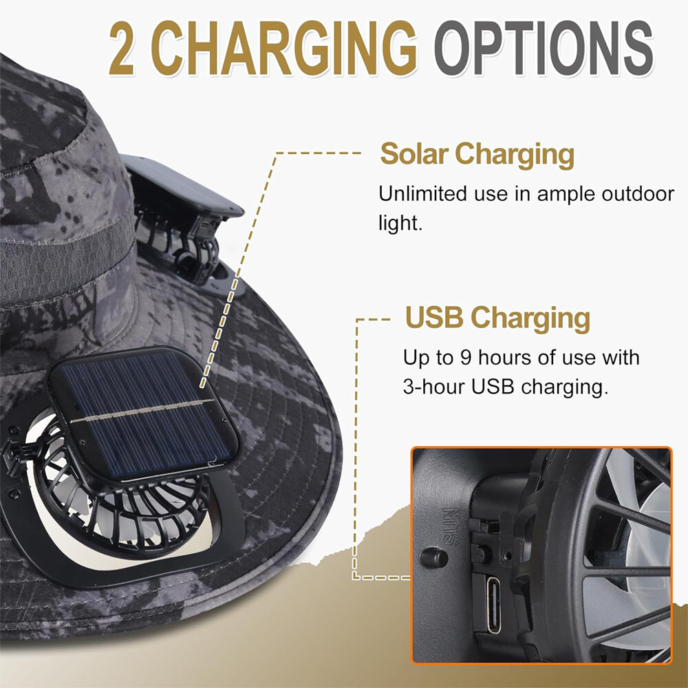 Mosquito Net Hat With Solar Fan Wide Brim Fishing Outdoor Men Women Sun Cap Gift