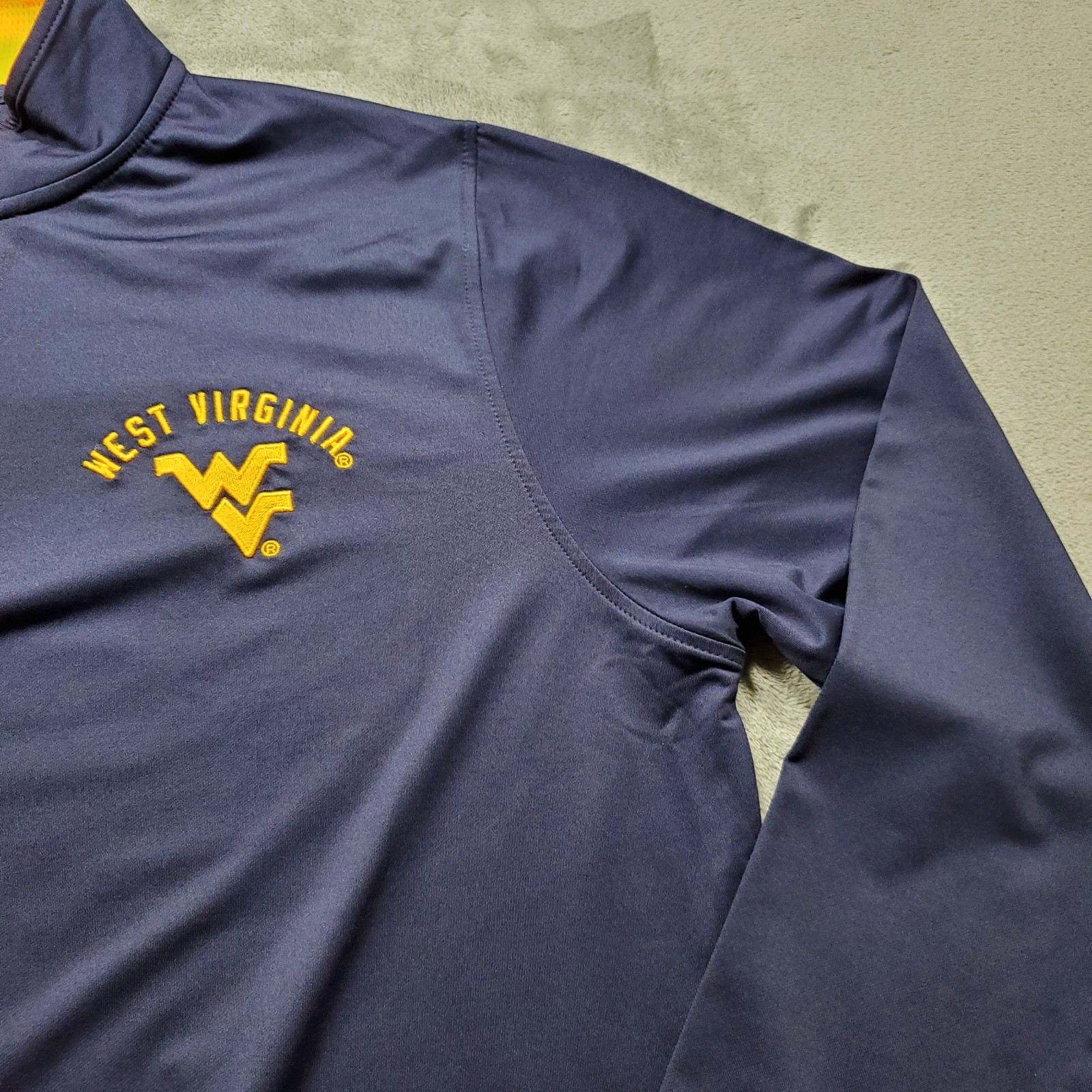 Champion 1/4 Zip Pullover West Virginia Embroidered Logo Navy Yellow Men Sz L