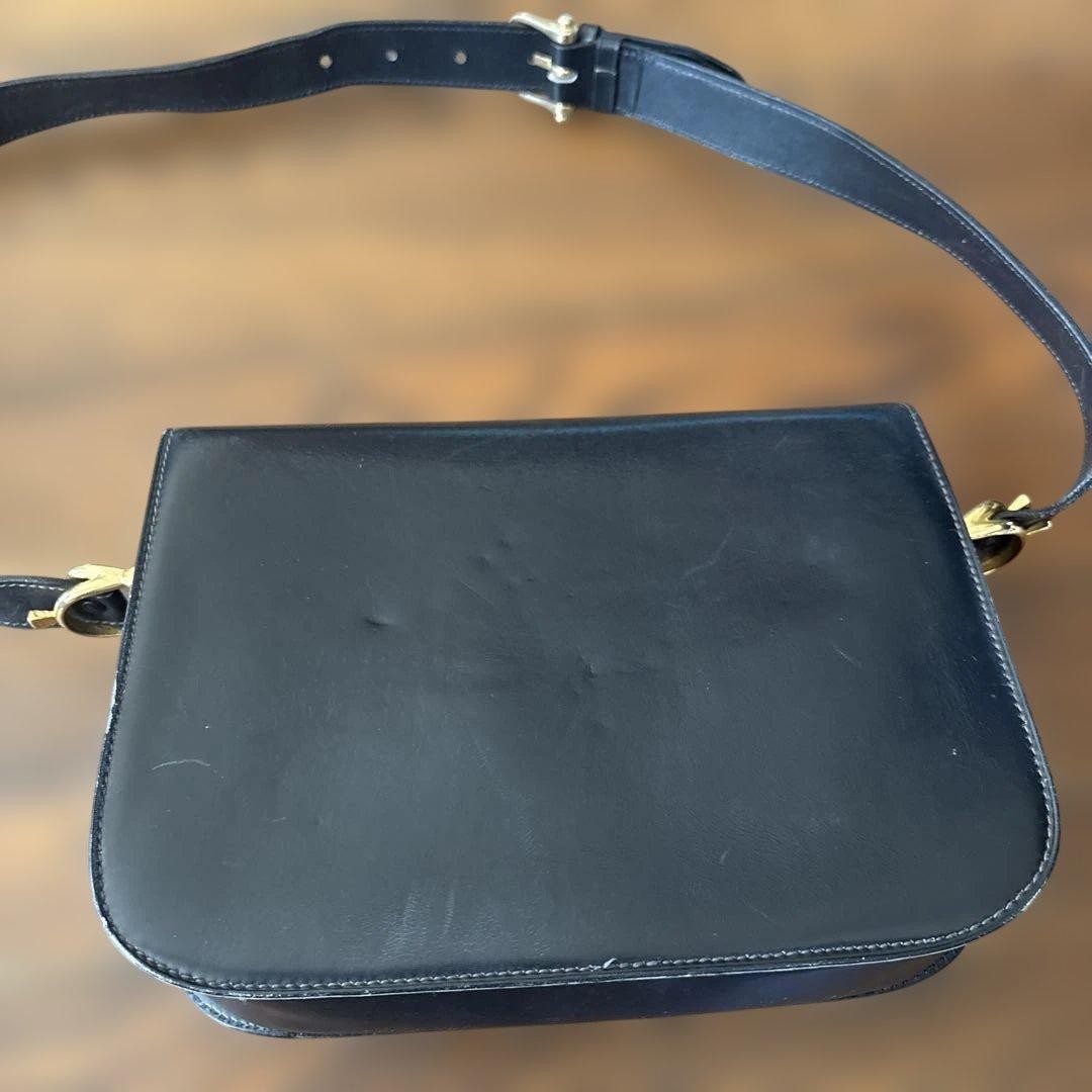 Celine Vintage shoulder bag Horse Carriage Leather Black Gold Hardware flap
