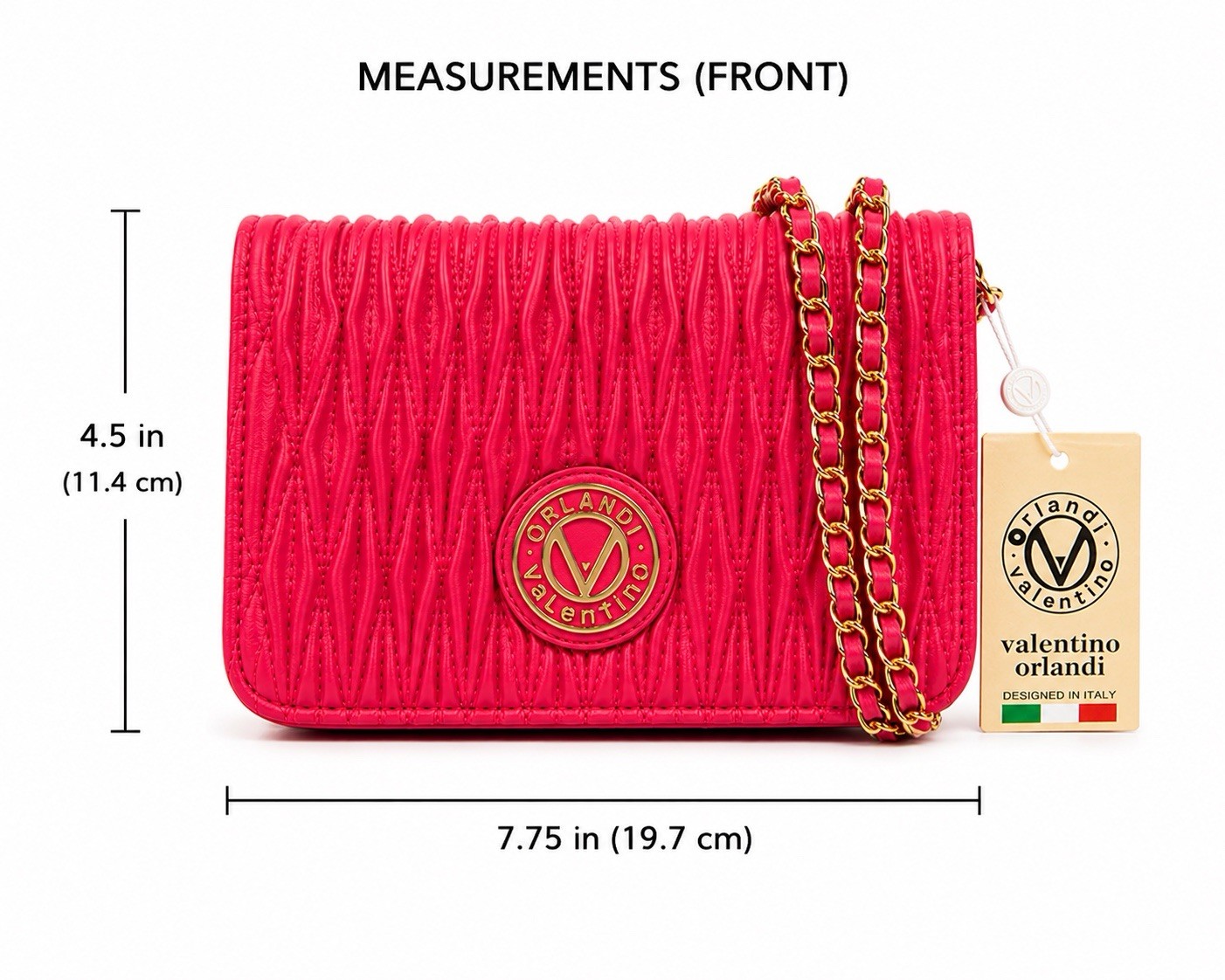 NWT Beautiful Valentino Orlandi Bright Pink Quilted Crossbody Bag Chain Strap