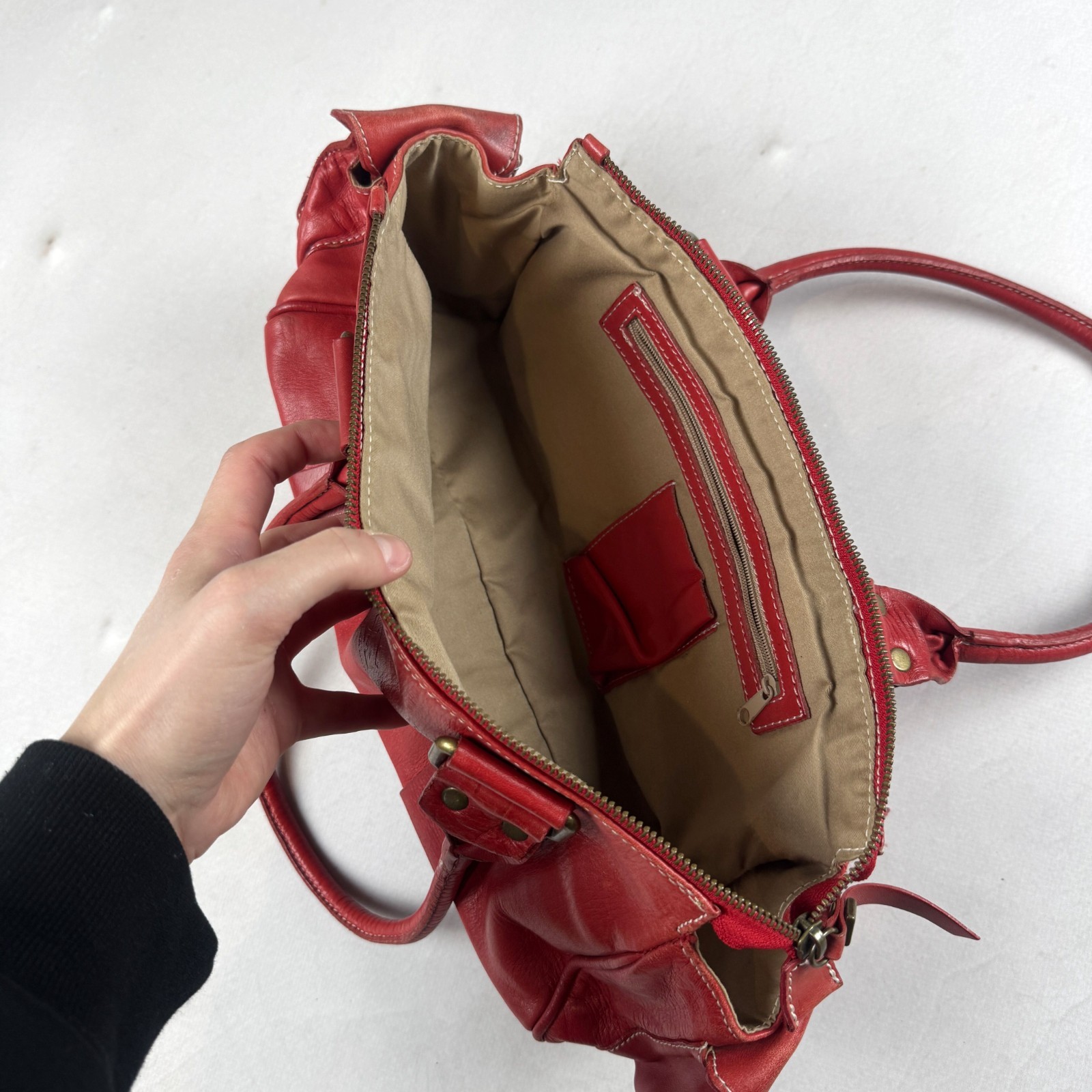 Contura Firenze Red Genuine Leather Shoulder Bag Vintage Y2K Handbag Italy
