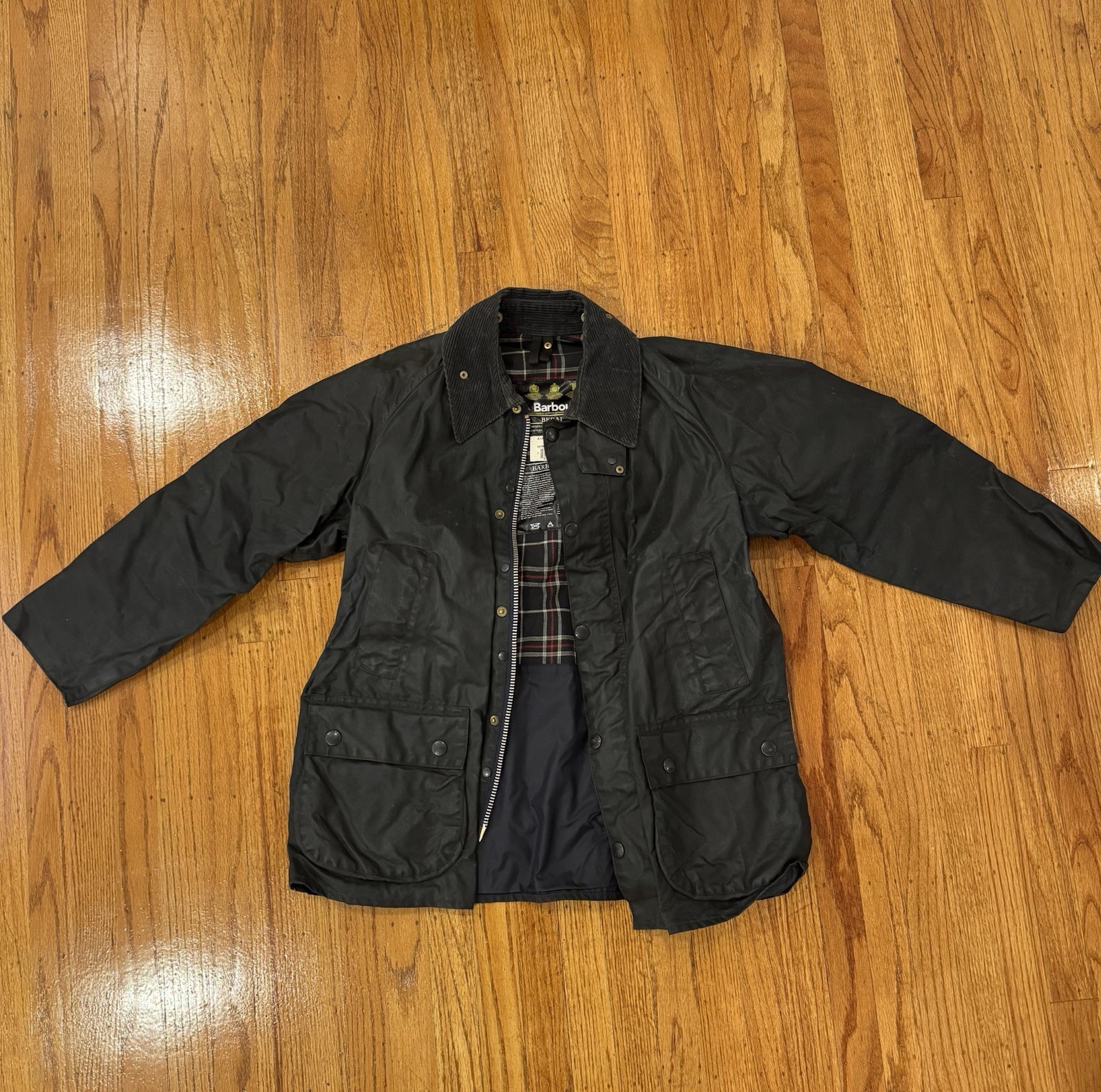 Barbour Bedale A105 Men’s Navy/Black Waxed Jacket Size 38 Lined Pockets