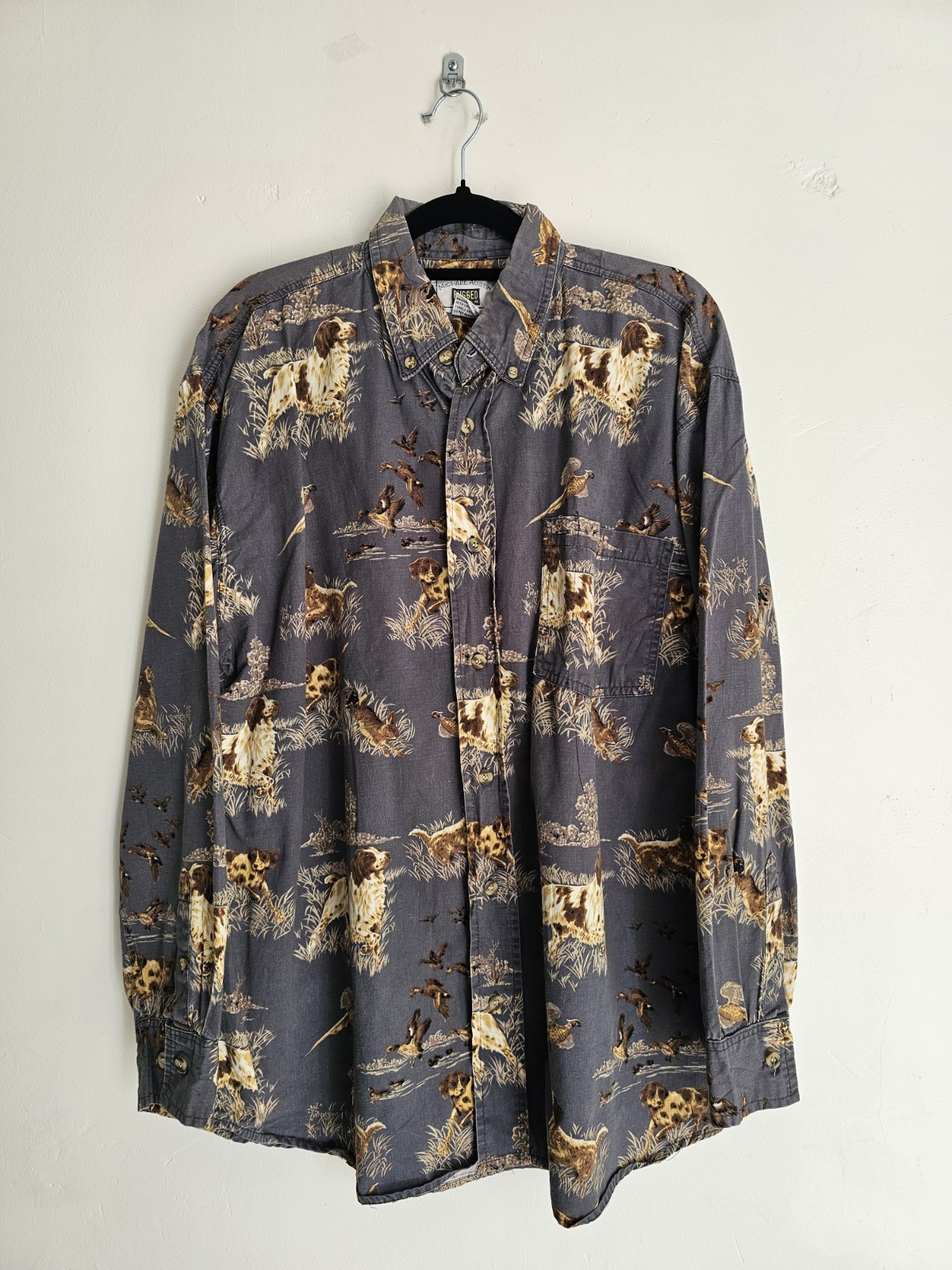 Michael Austin Vintage 100% Cotton Hunting Dog & Duck Print Shirt Size Medium